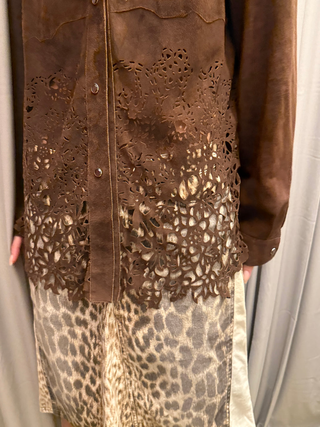 Roberto Cavalli FW 1999 Laser Cut Suede Button Up