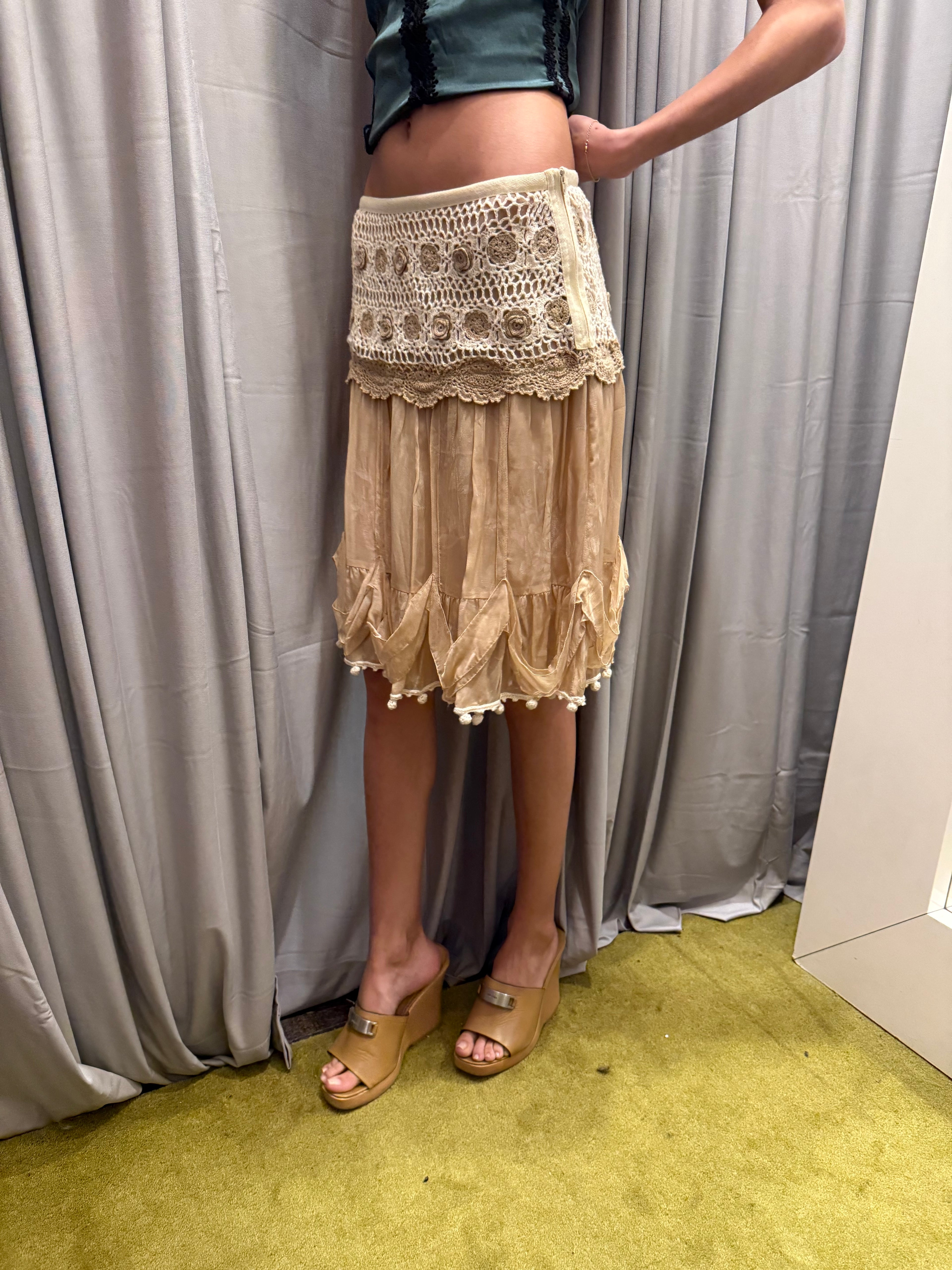 Blumarine Crochet and Silk Skirt