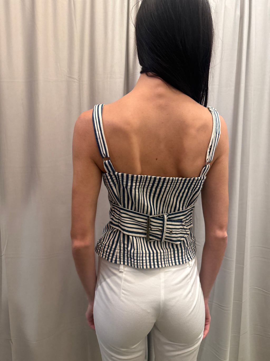 Isabel De Pedro Striped Denim Corset & Bolero