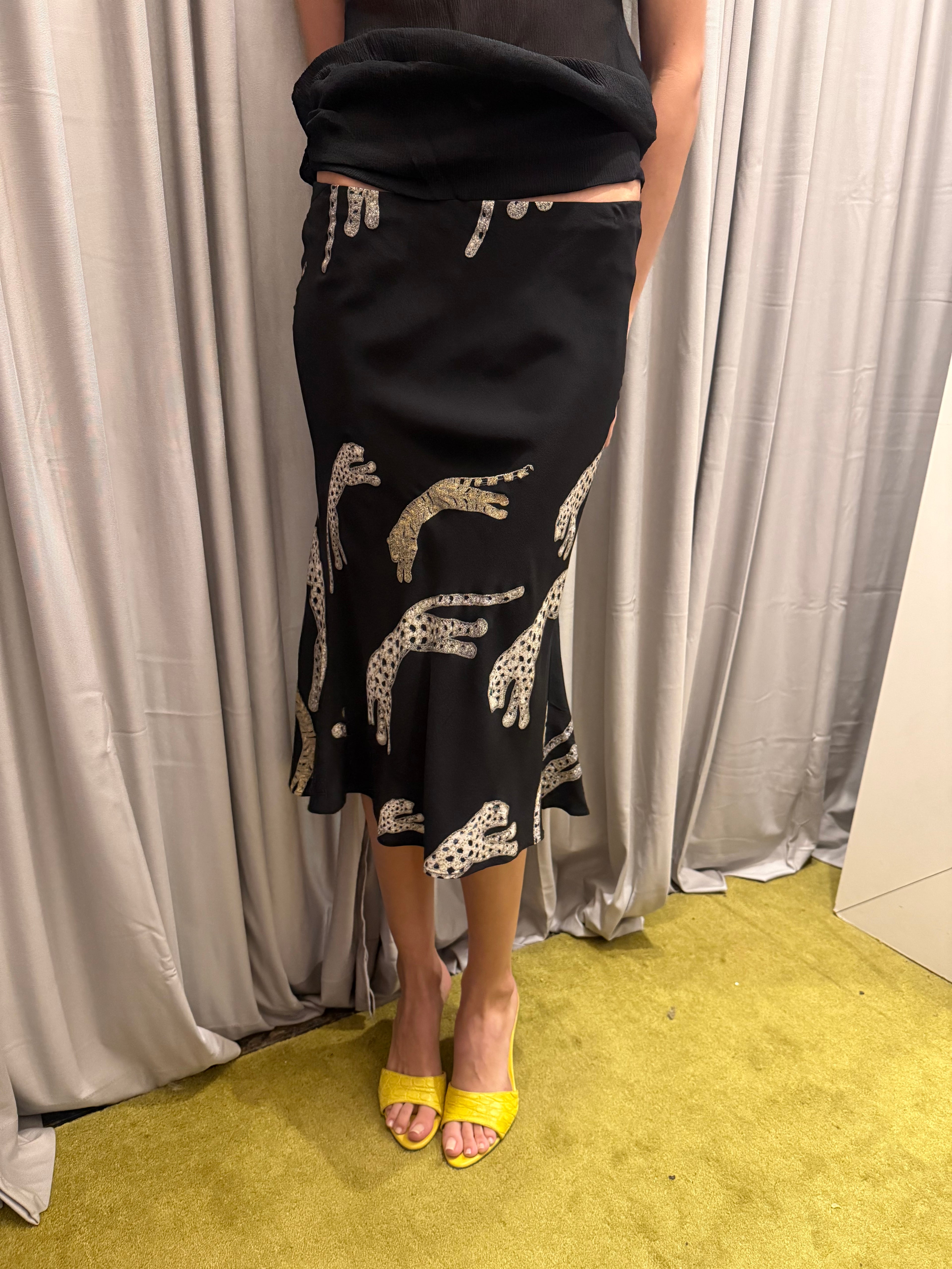 Roberto Cavalli Silk FW 2002 Jaguar Print Skirt