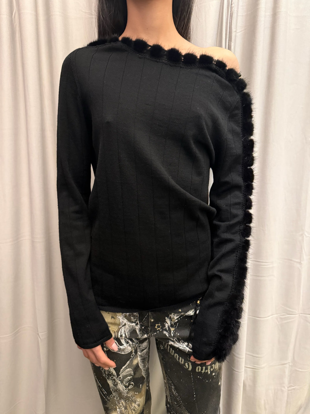 Class Cavalli Wool Sweater with Fur Detail