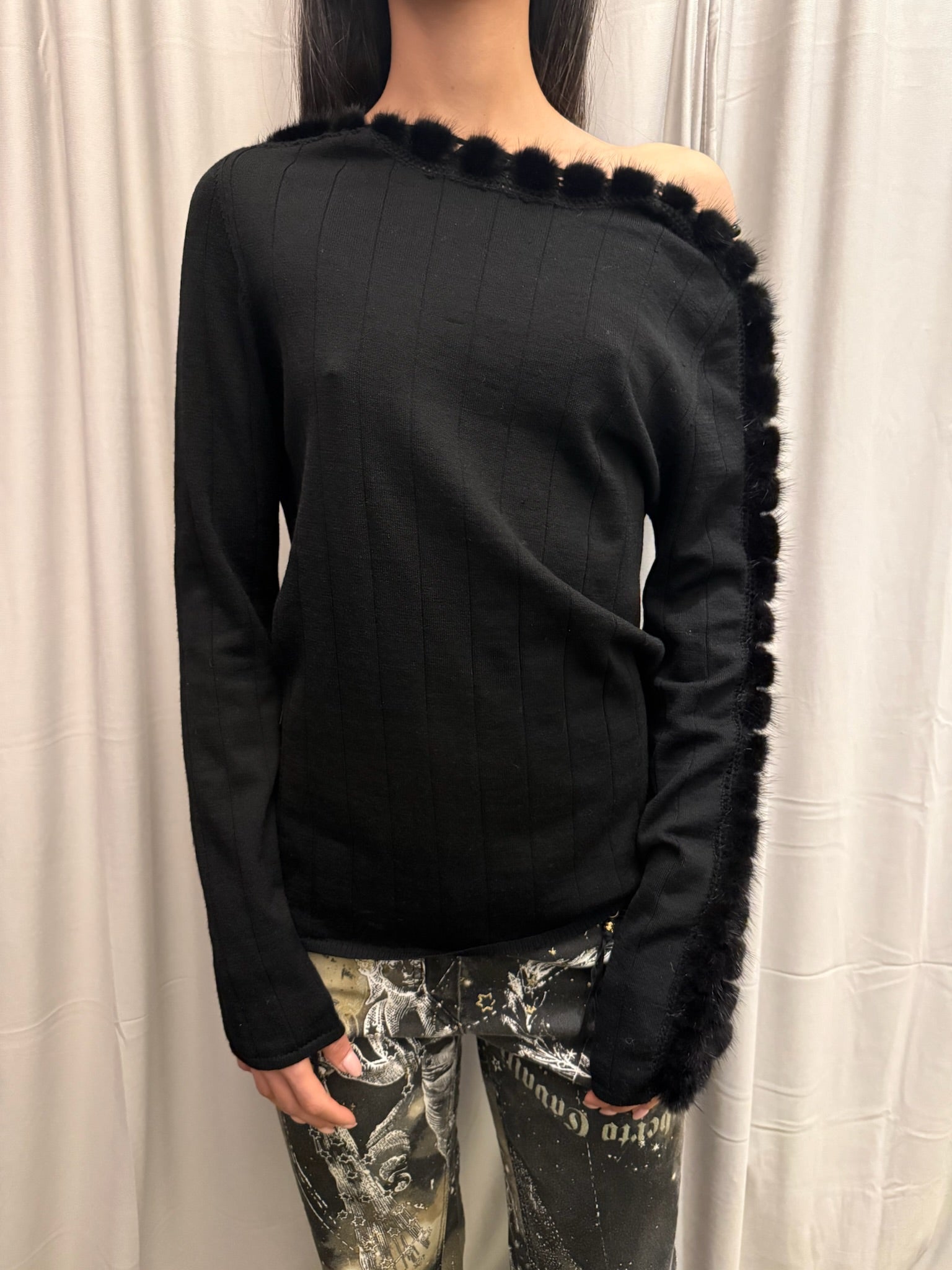 Class Cavalli Wool Sweater with Fur Detail