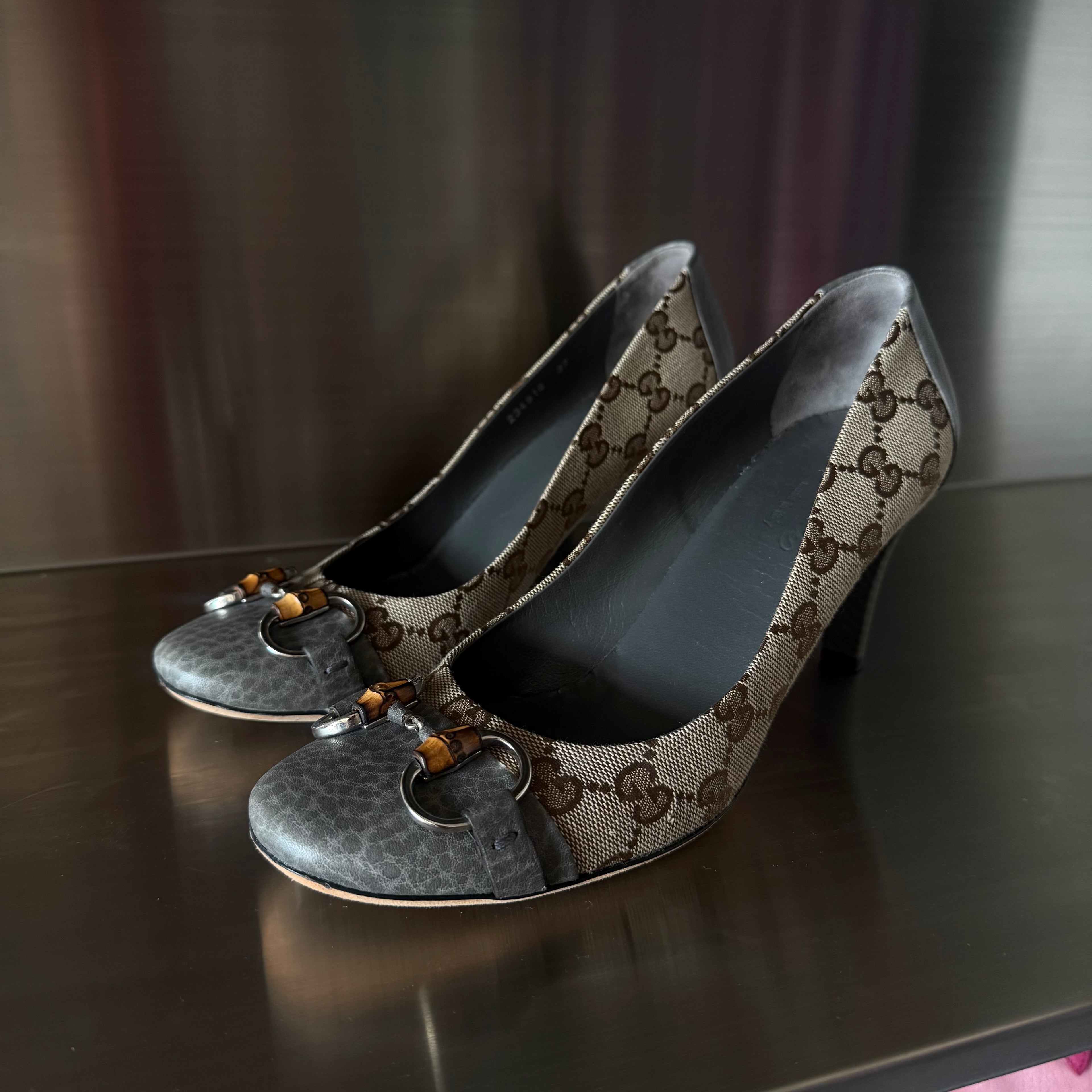 Gucci Bamboo Buckle Monogram Heels