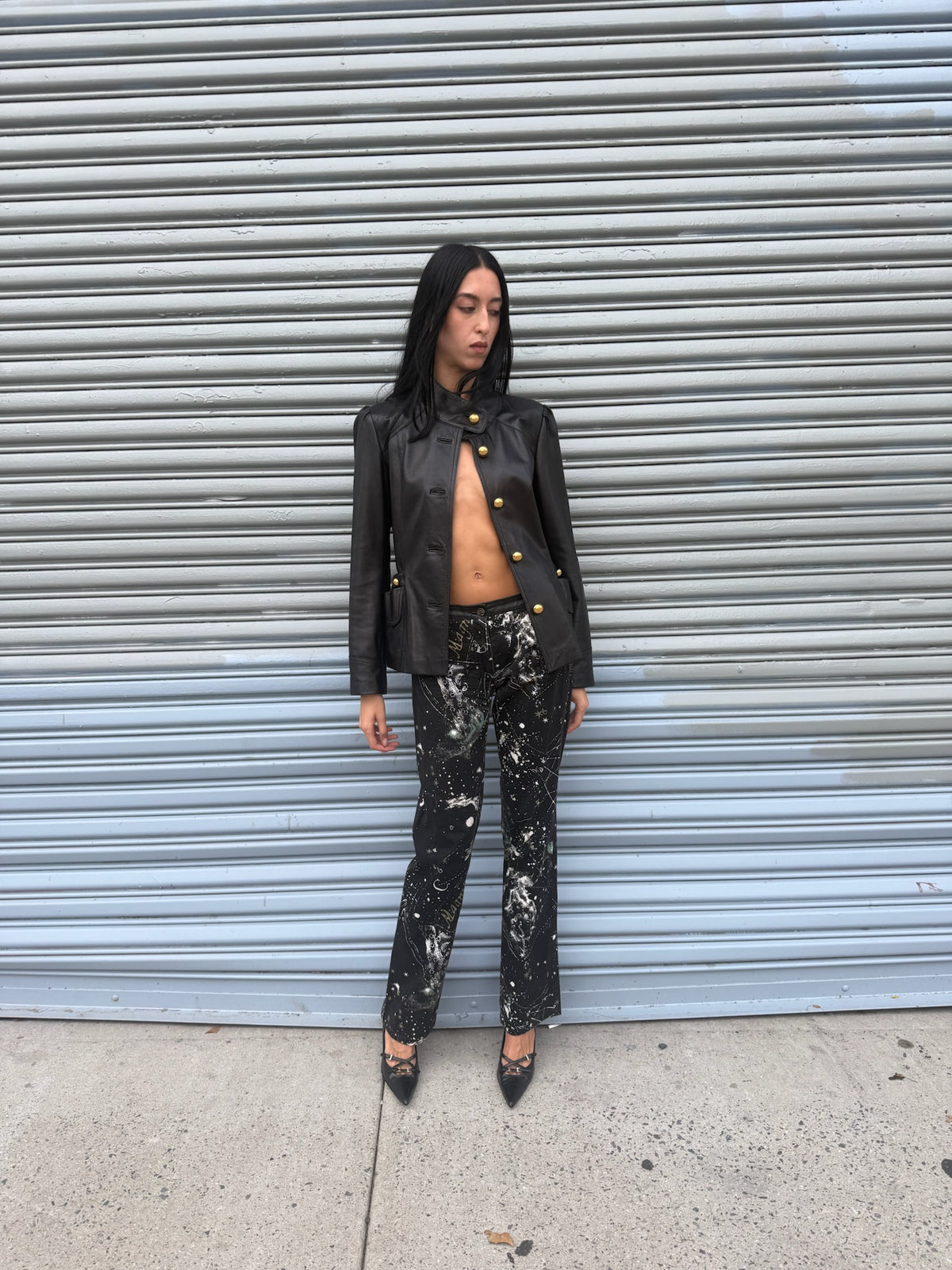 Lamb Leather Jacket with Gold Buttons
