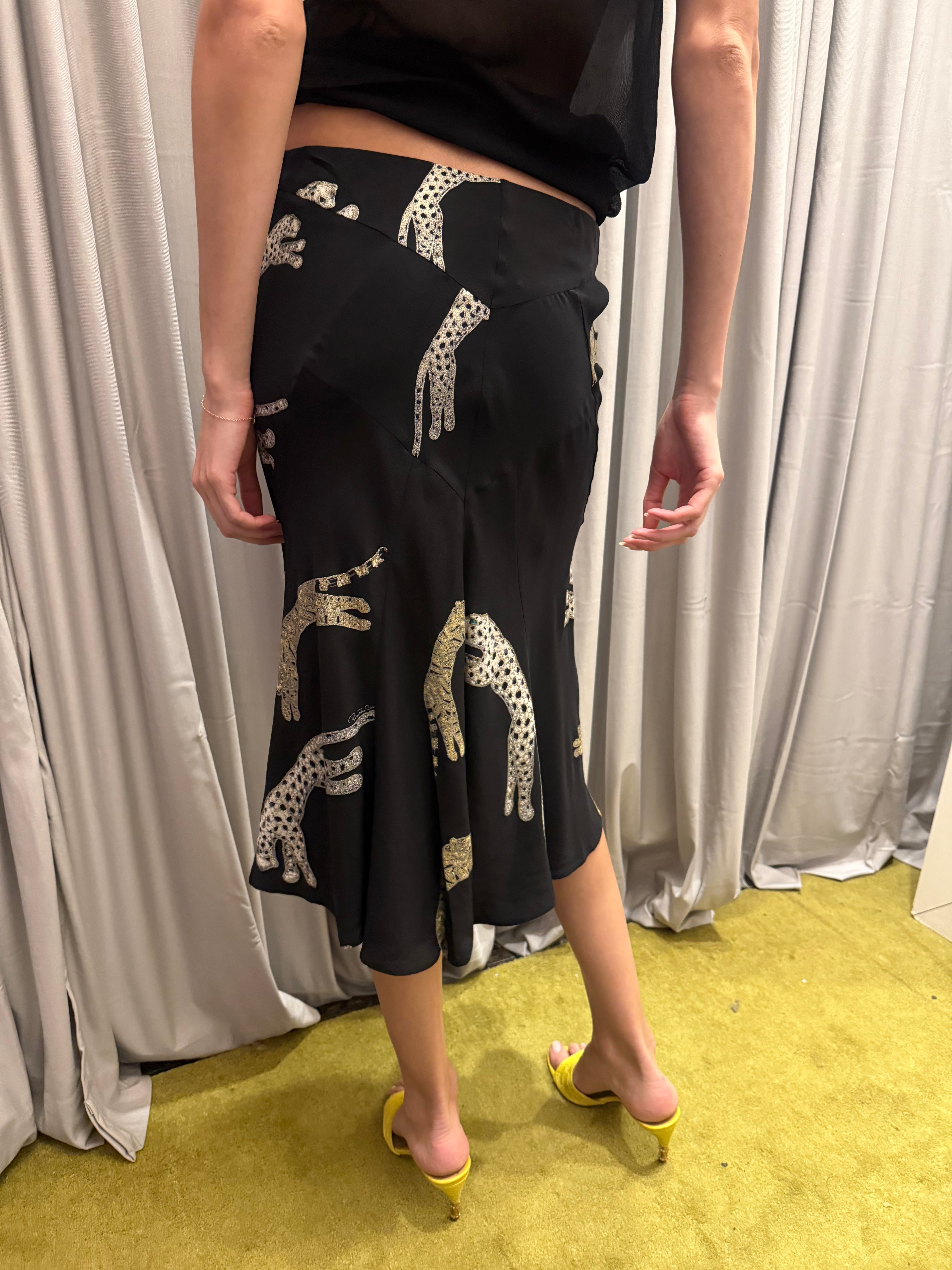 Roberto Cavalli Silk FW 2002 Jaguar Print Skirt
