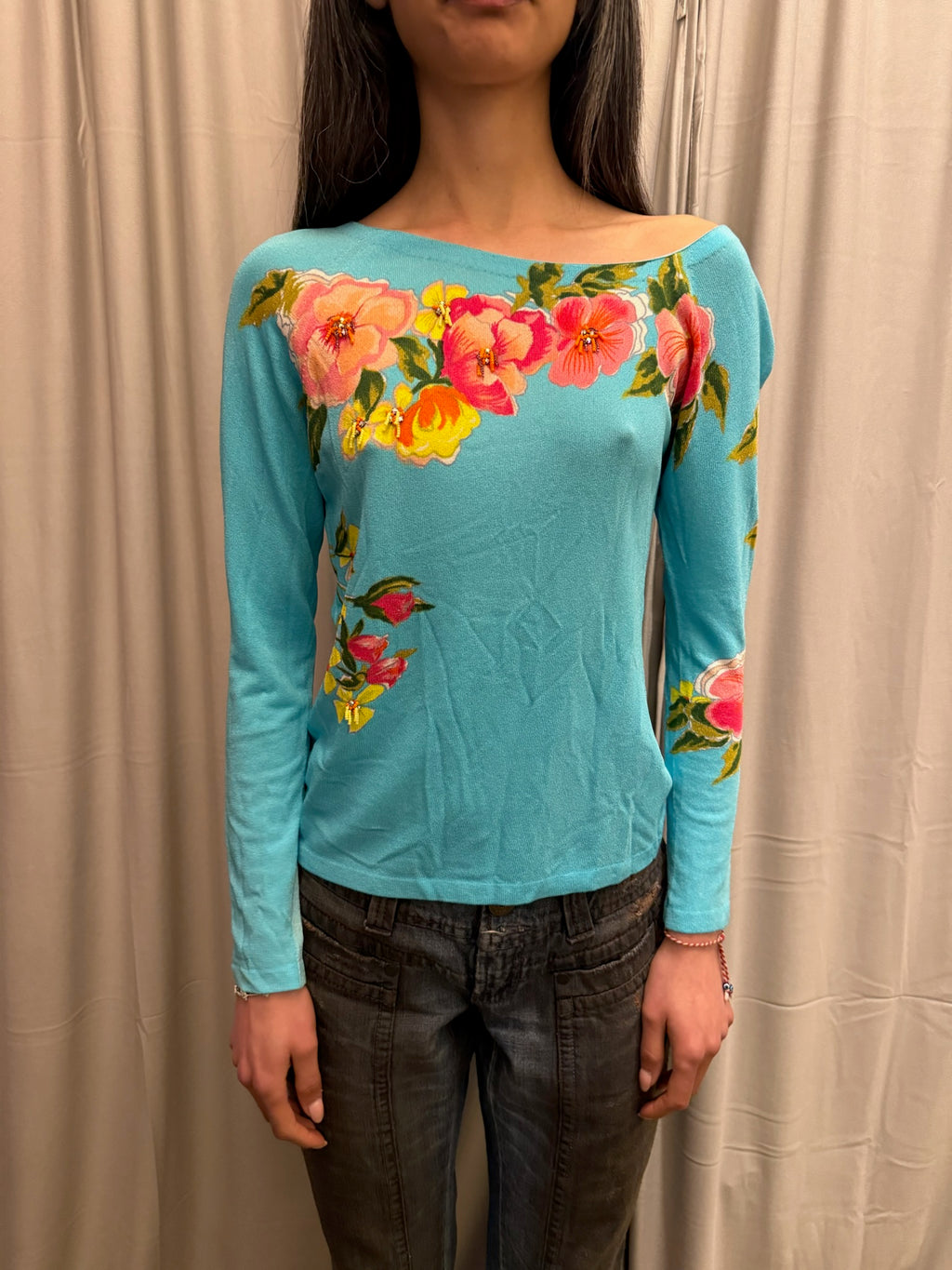 Blumarine Knit Asymetrical Neckline Top