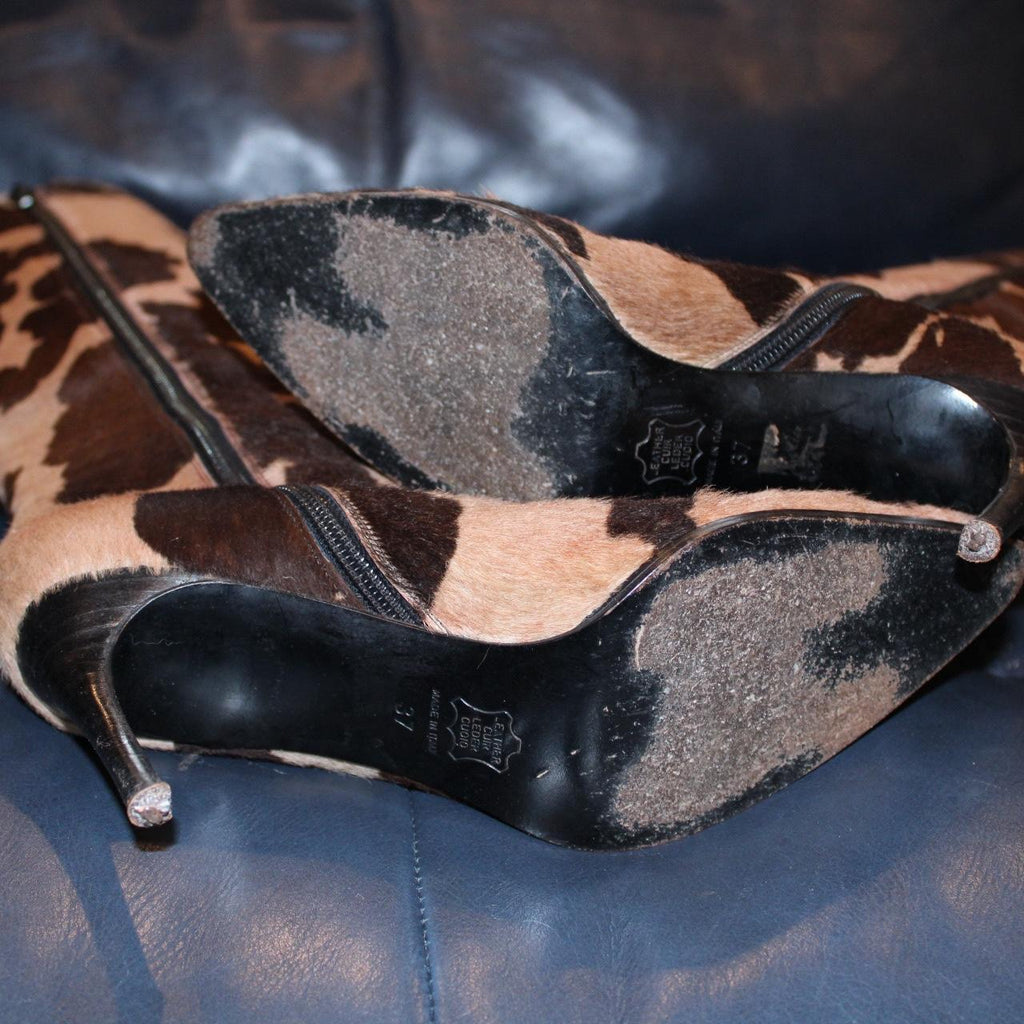 YSL Cowhide Pony Hair Knee High Boots