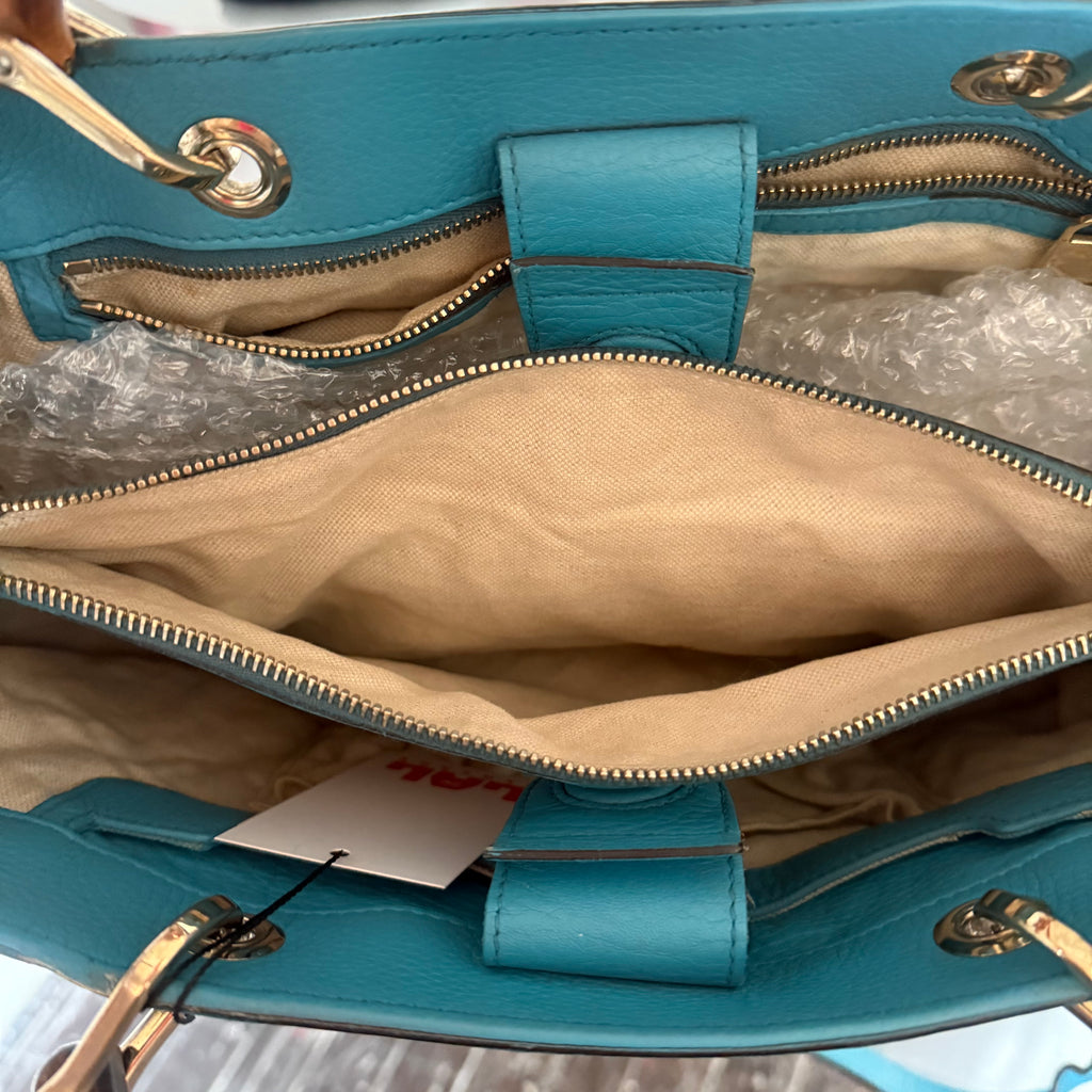 Gucci Blue Leather Bamboo Handle Bag