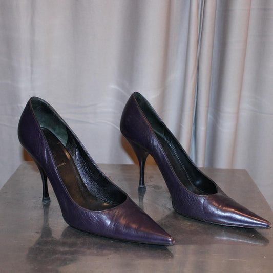 Prada Dark Purple Leather Heels
