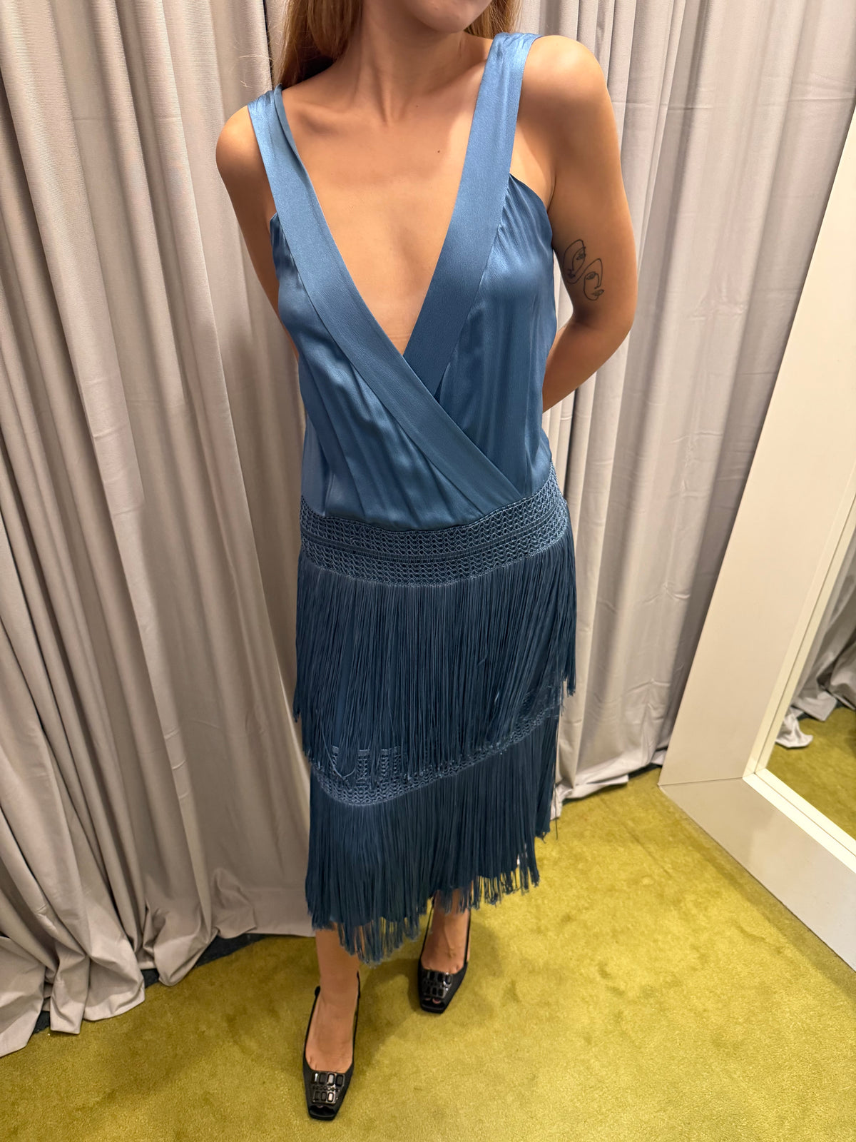 Alberta Ferretti Silk Fringe Dress