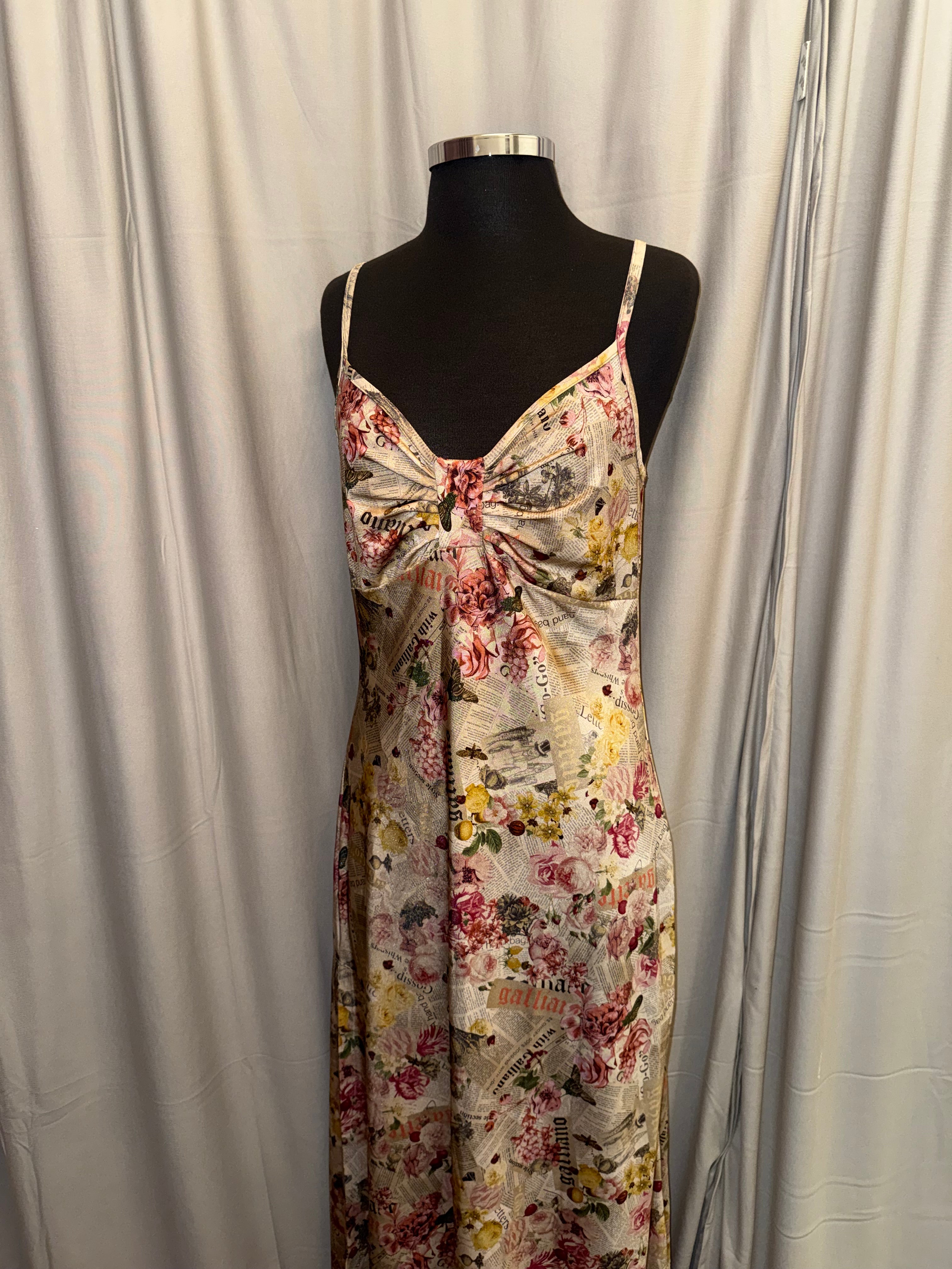 John Galliano Gazzette Print Maxi Dress