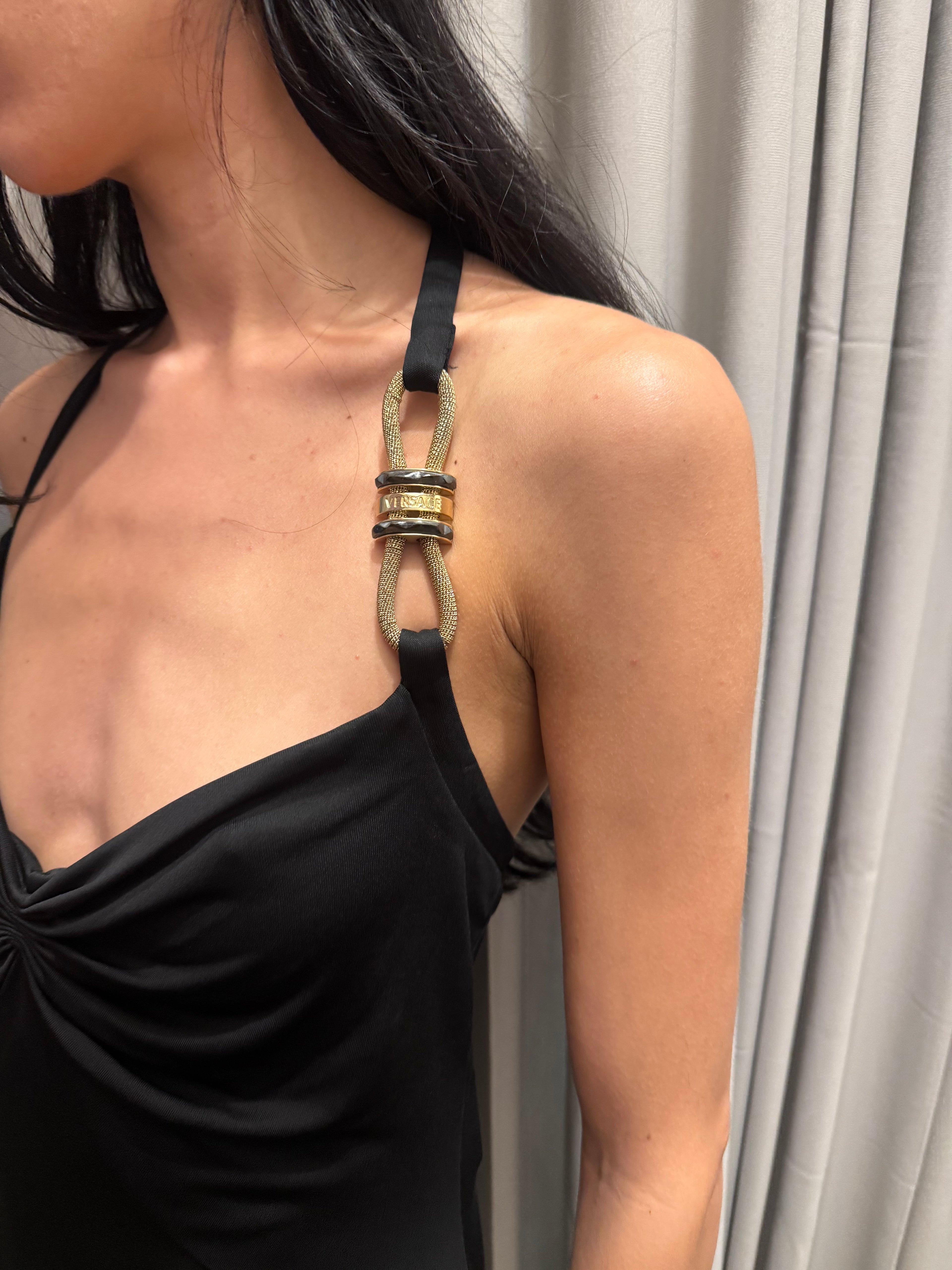 Versace Halterneck Gold Buckle Dress