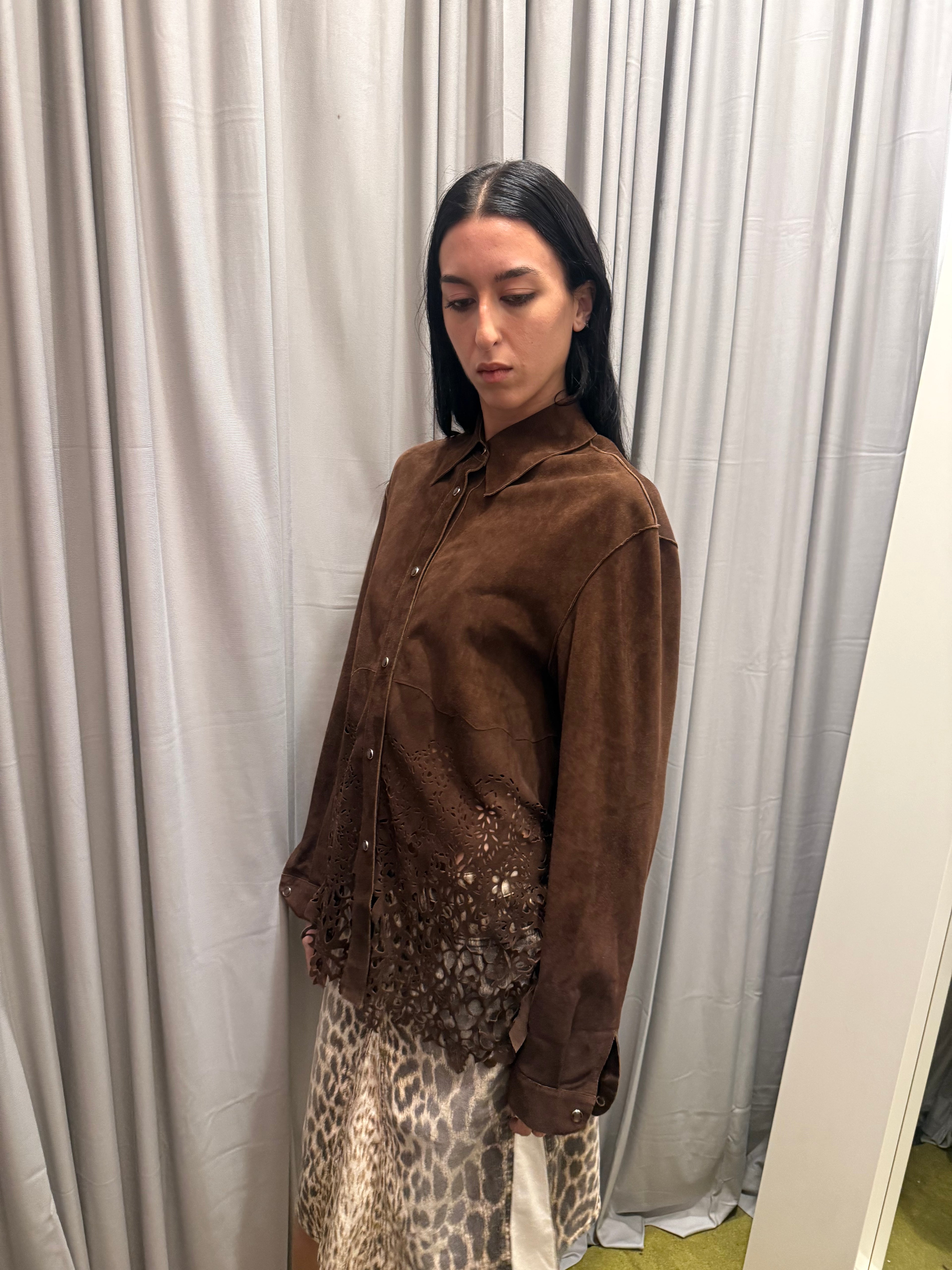 Roberto Cavalli FW 1999 Laser Cut Suede Button Up