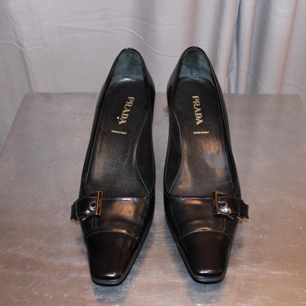 Prada Black Leather Kitten Heels