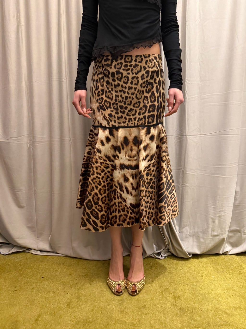 Roberto Cavalli Silk Leopard Print Skirt