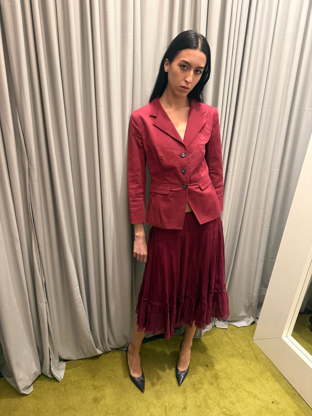 Prada Burgundy Silk Skirt