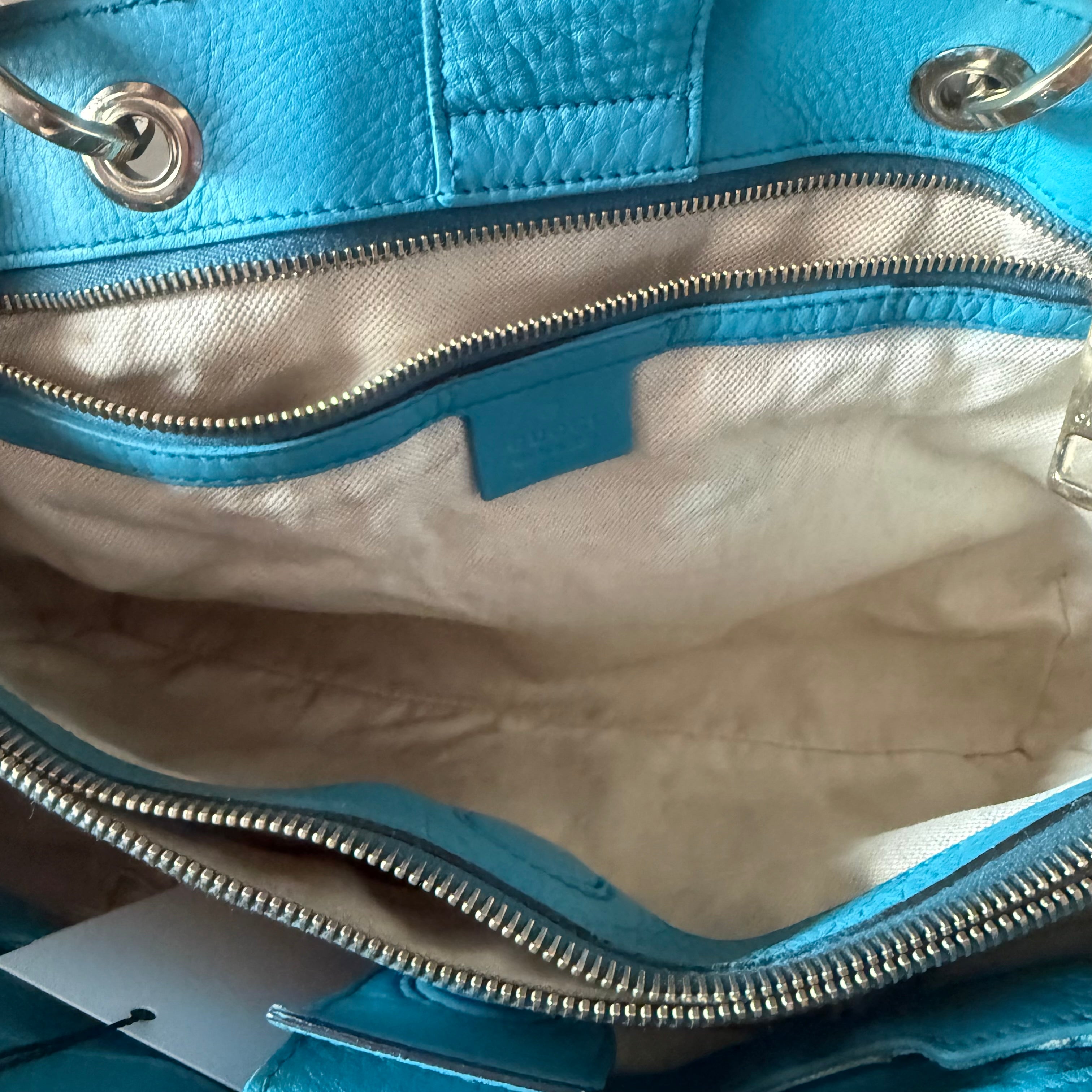 Gucci Blue Leather Bamboo Handle Bag