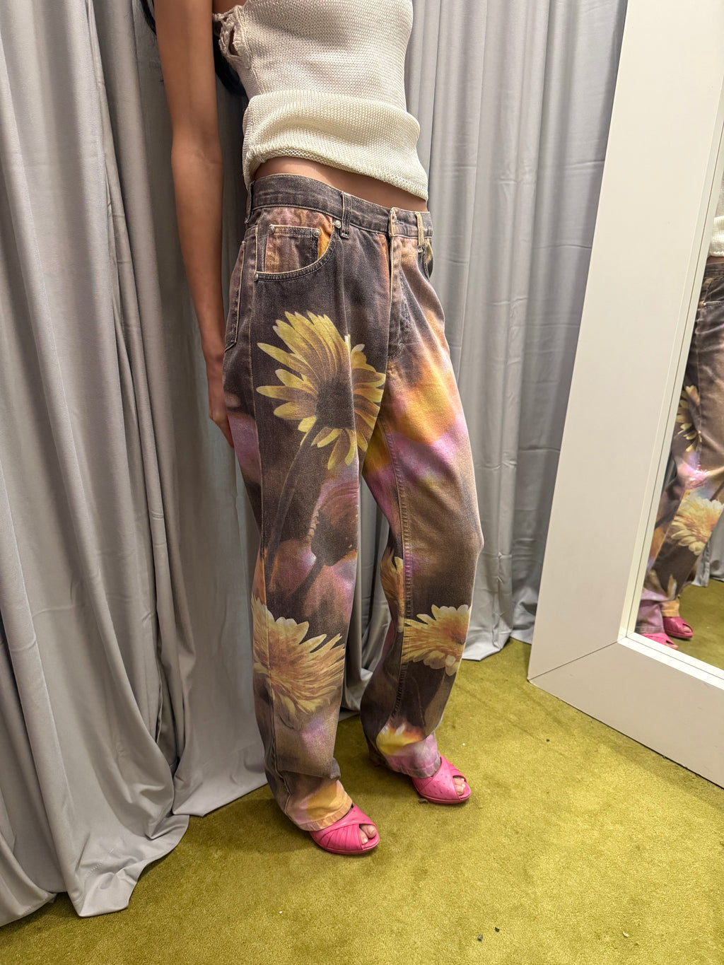 Roberto Cavalli Floral Printed Denim Pants