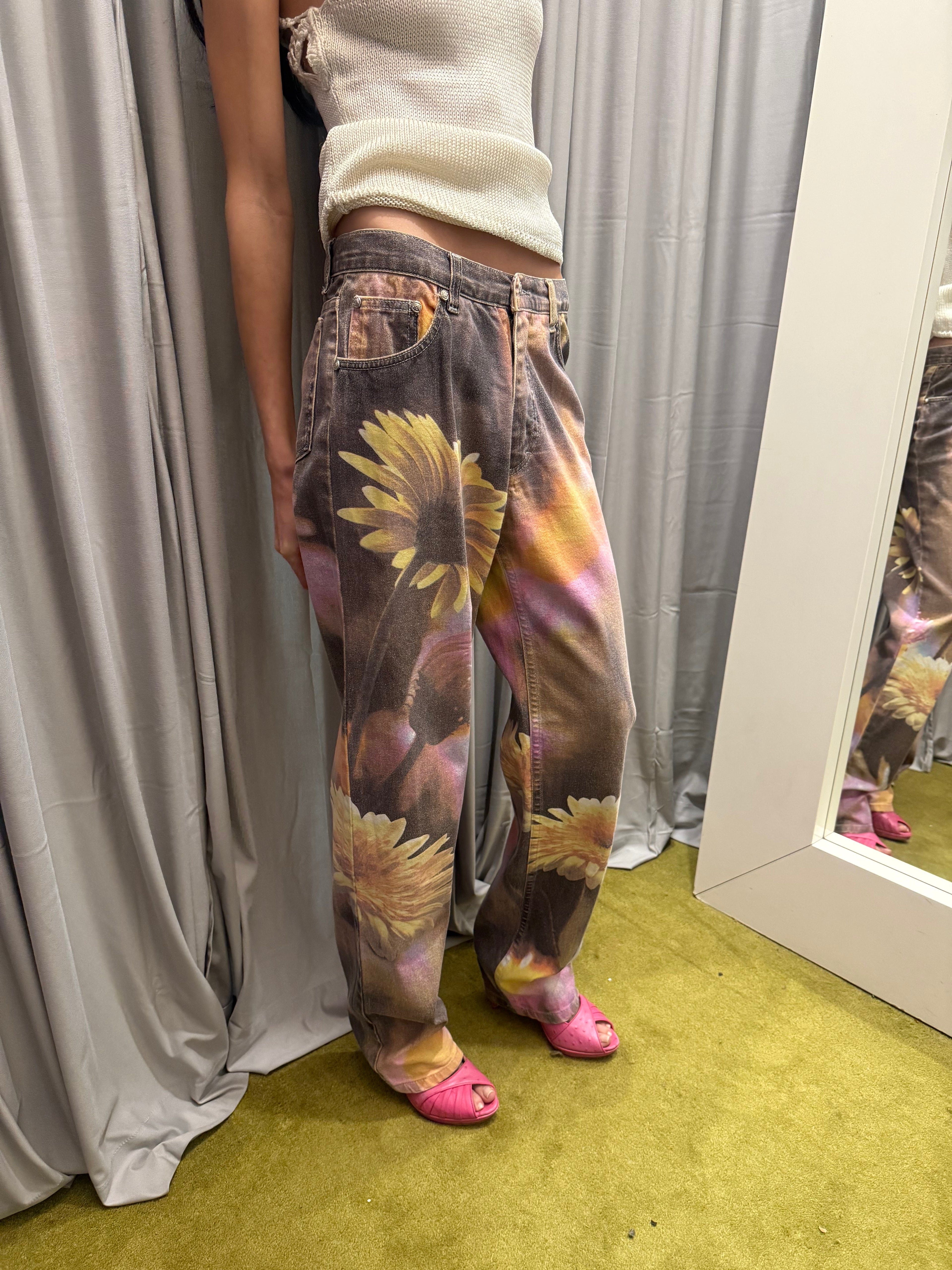Roberto Cavalli Floral Printed Denim Pants