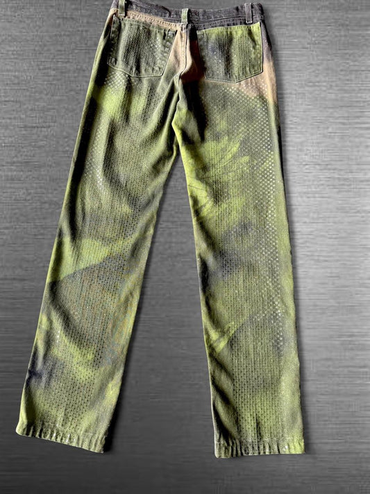 Roberto Cavalli 1999 Iconic Leaf Printed Denim Pants