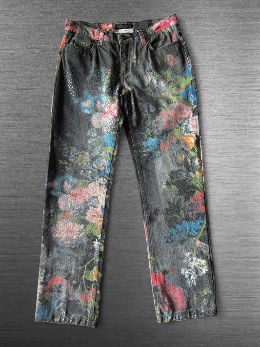 Roberto Cavalli 1994 Floral Printed Denim Pants