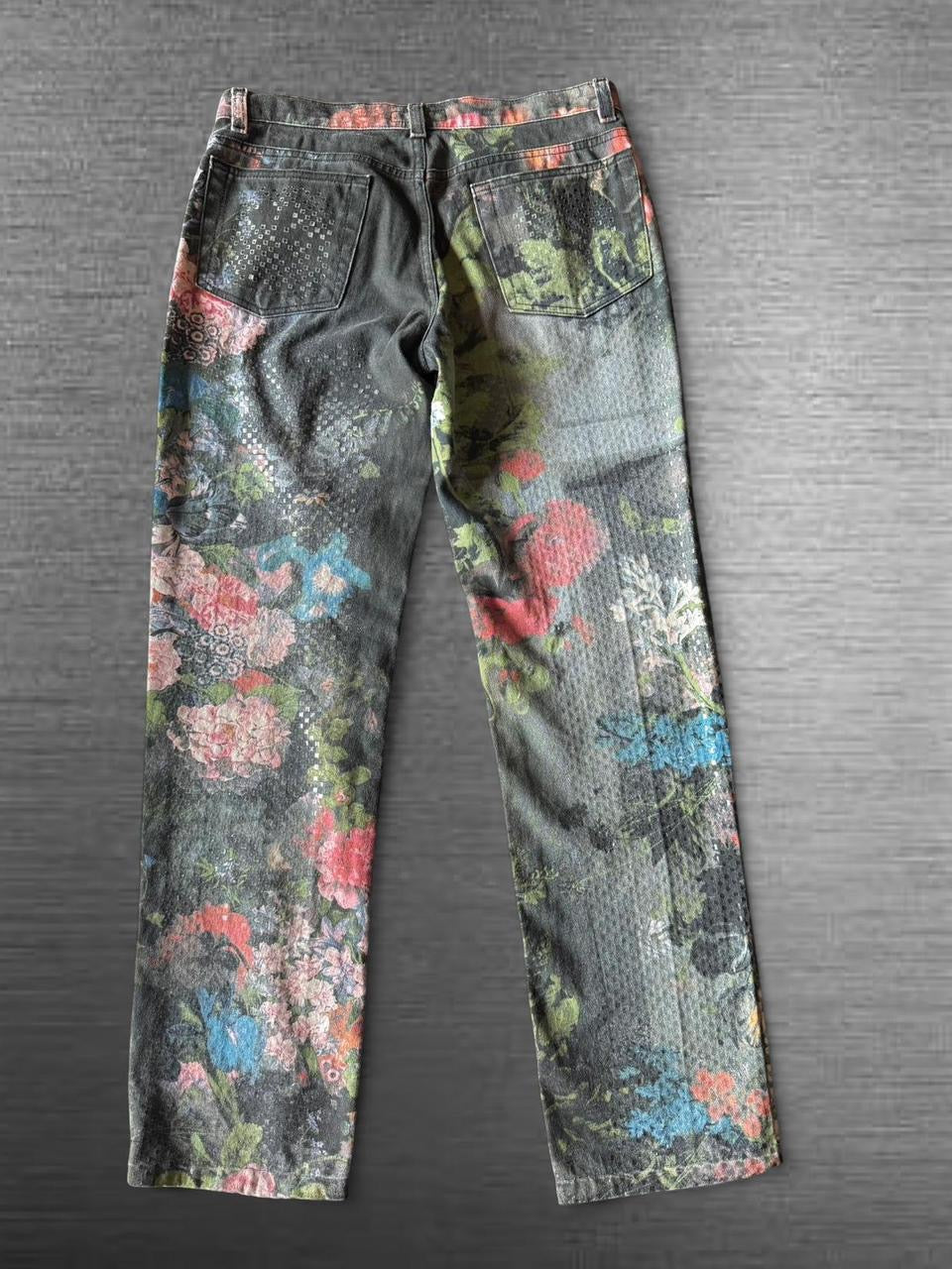 Roberto Cavalli 1994 Floral Printed Denim Pants