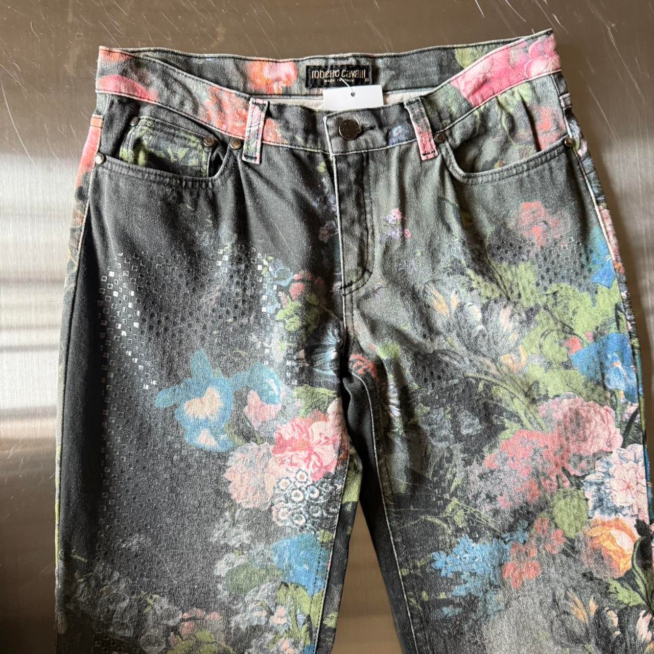 Roberto Cavalli 1994 Floral Printed Denim Pants