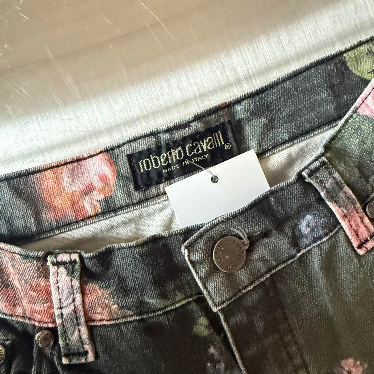 Roberto Cavalli 1994 Floral Printed Denim Pants