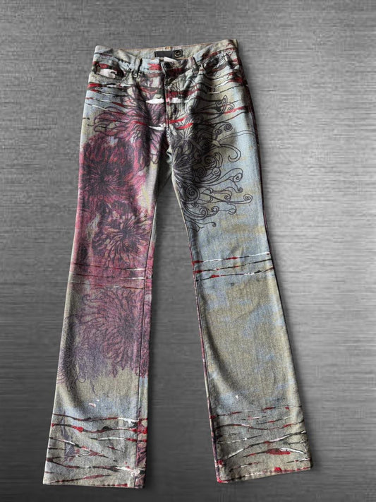 Cavalli Hand Painted Denim Pants