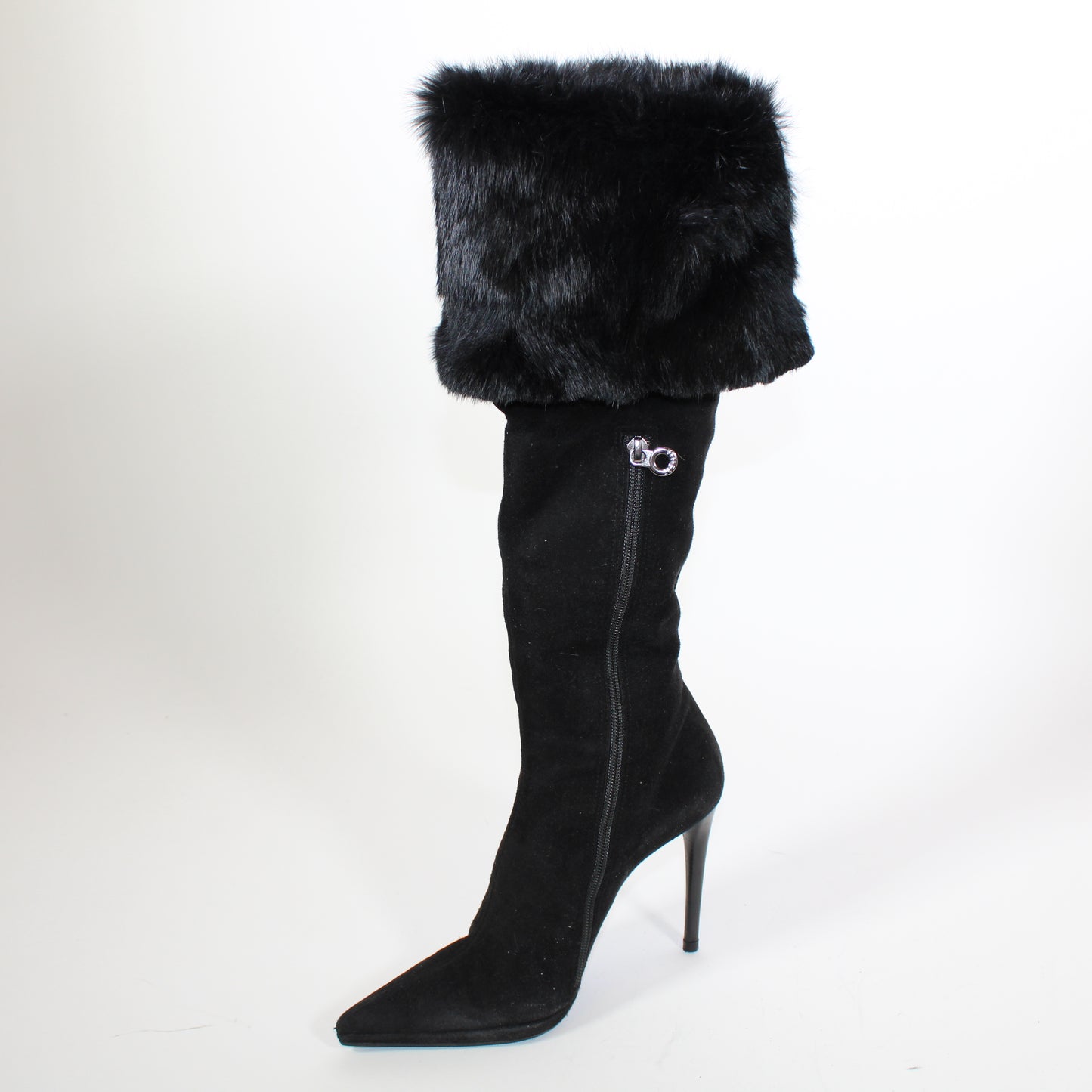 Le Silla Rabbit Fur Knee-High Boots Black