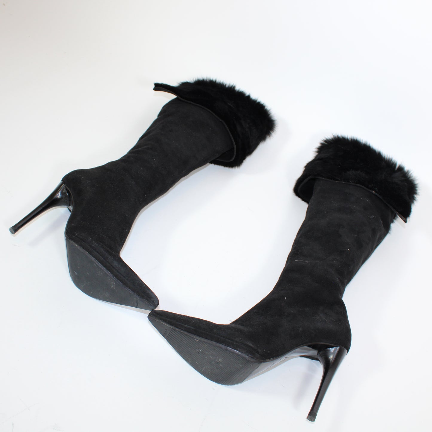 Le Silla Rabbit Fur Knee-High Boots Black