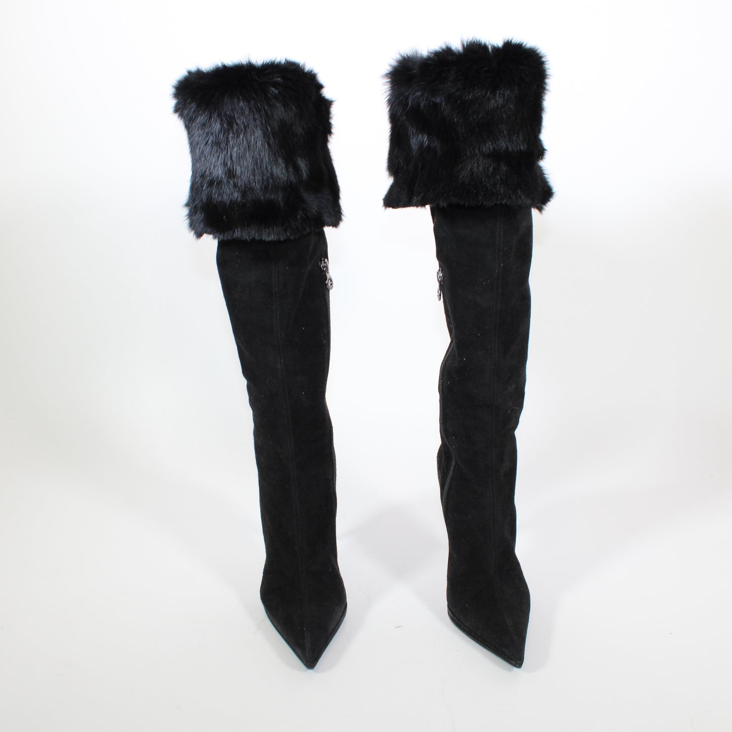 Le Silla Rabbit Fur Knee-High Boots Black