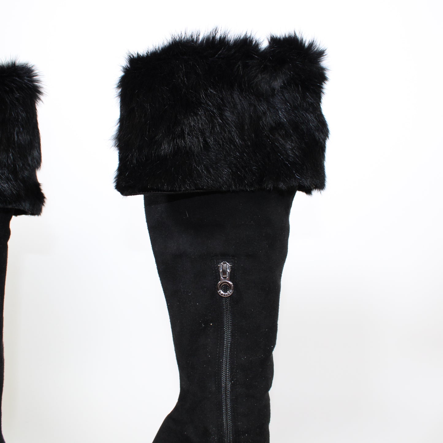 Le Silla Rabbit Fur Knee-High Boots Black