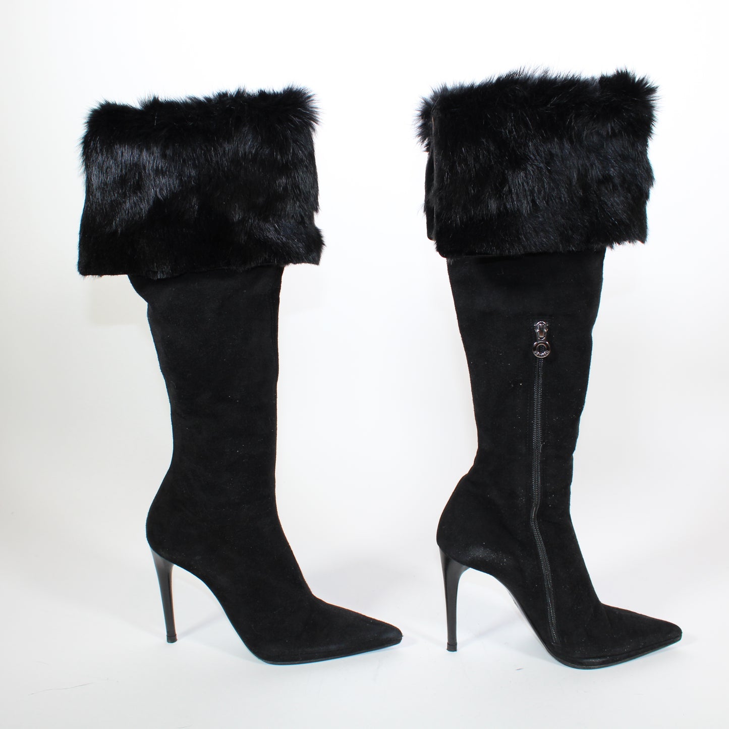 Le Silla Rabbit Fur Knee-High Boots Black