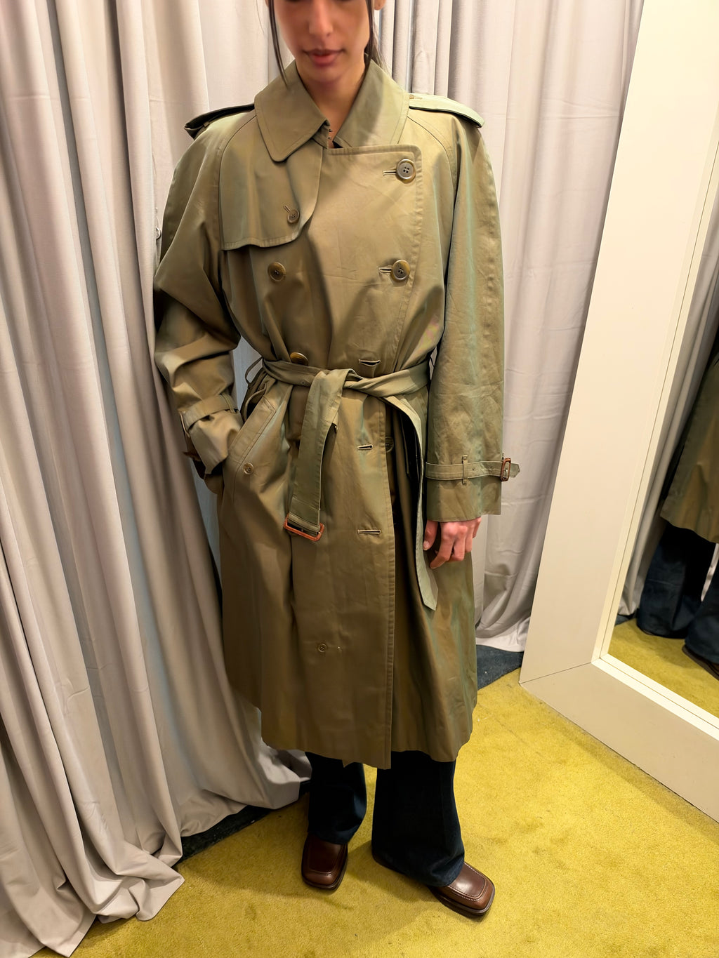 Vintage Burberry Double Breasted Olive Trench Coat