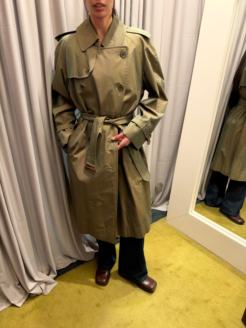 Vintage Burberry Double Breasted Olive Trench Coat
