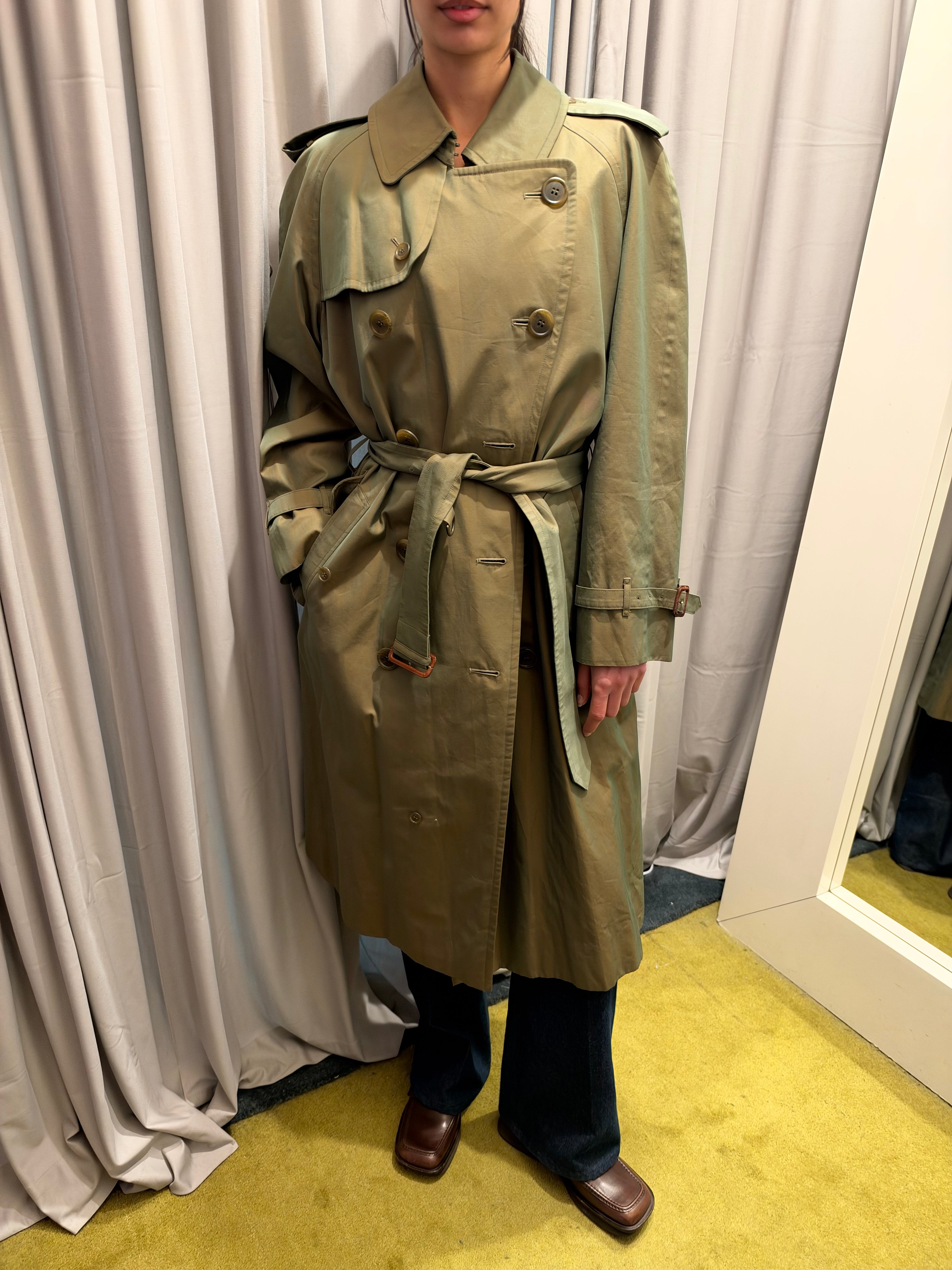 Vintage Burberry Double Breasted Olive Trench Coat