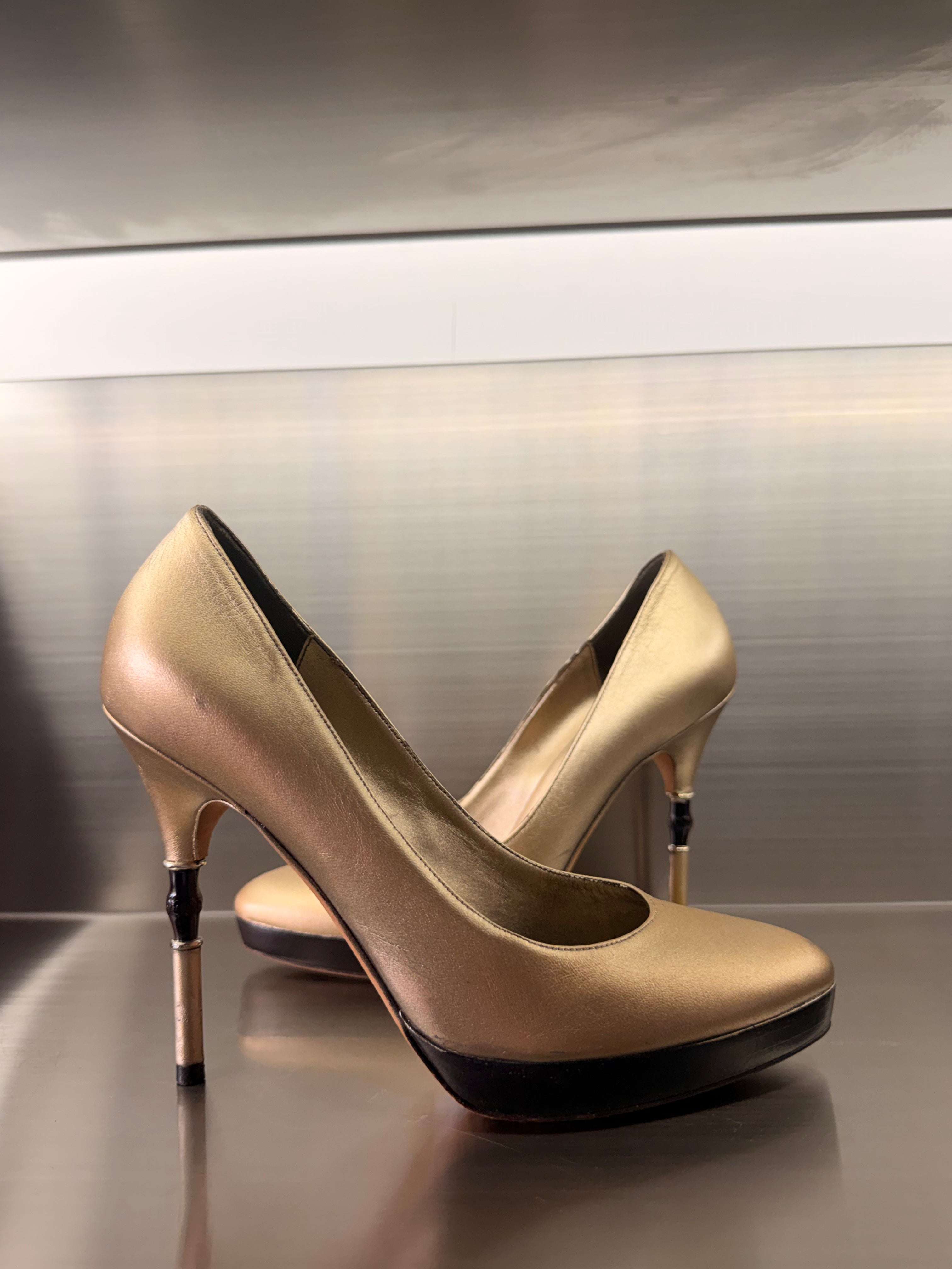 Gucci Bamboo Gold Pumps