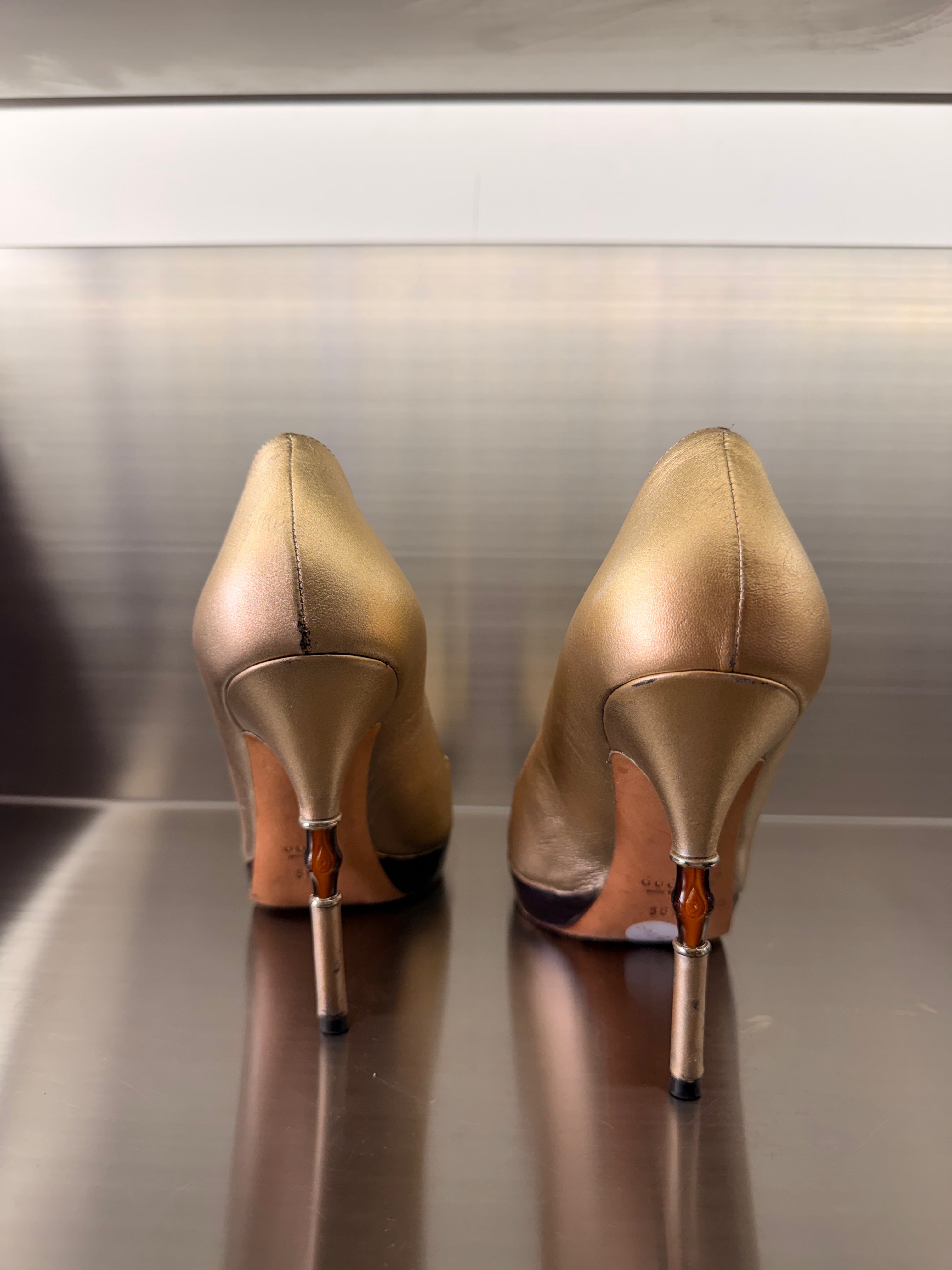 Gucci Bamboo Gold Pumps