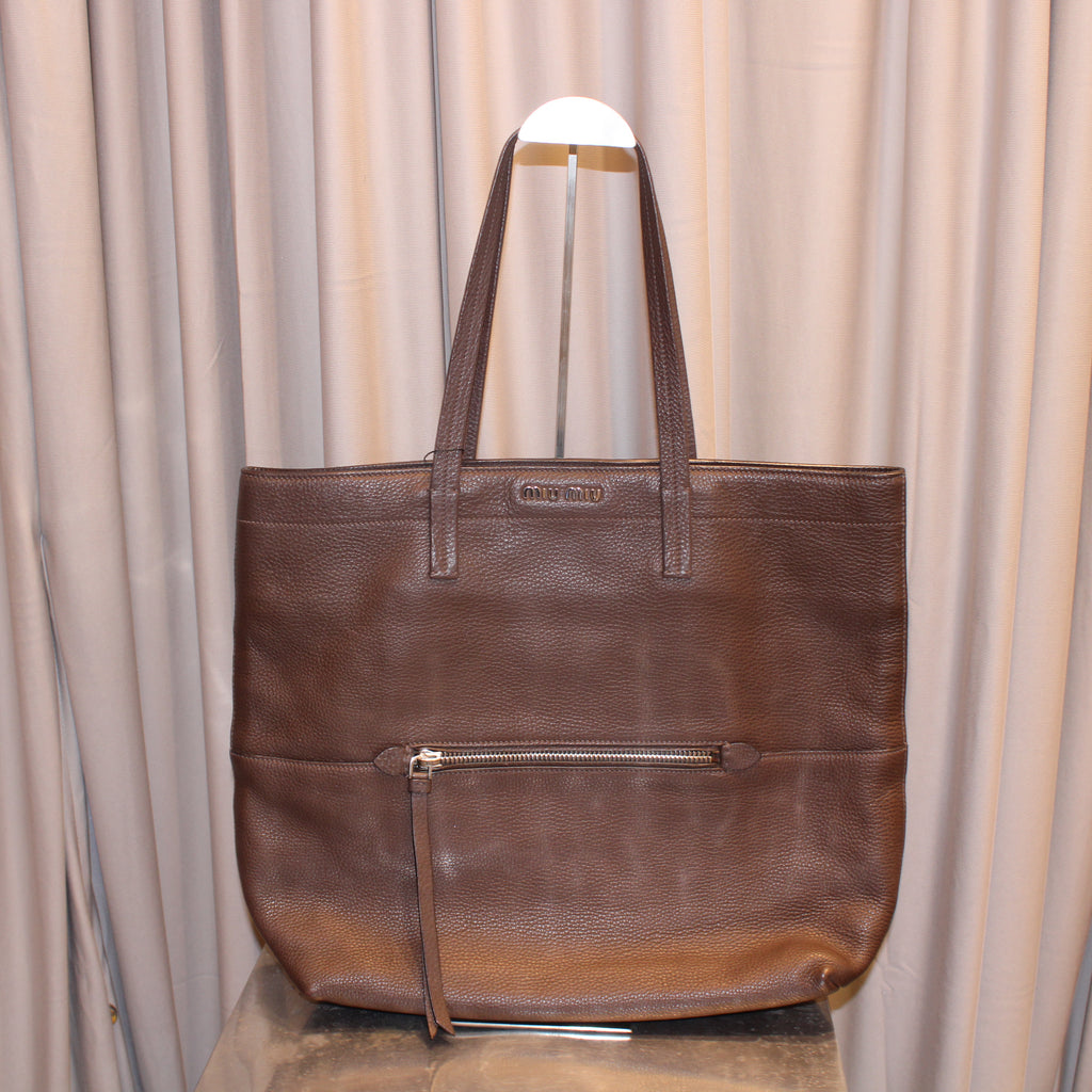 Vintage Miu Miu Brown Leather Tote Bag