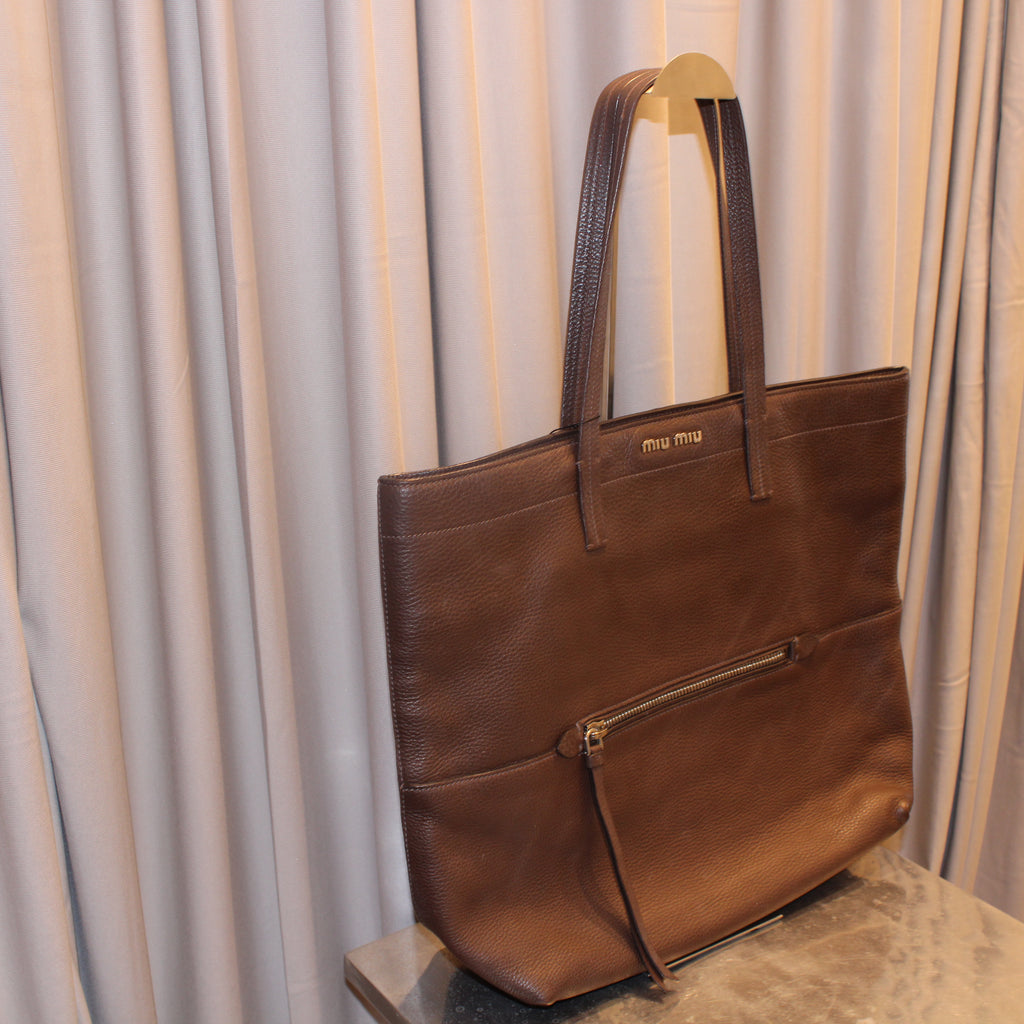 Vintage Miu Miu Brown Leather Tote Bag