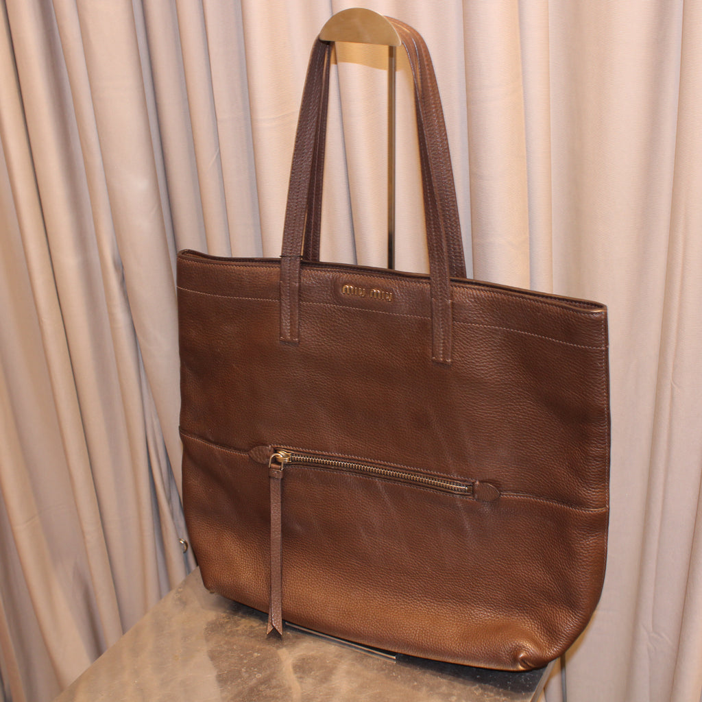 Vintage Miu Miu Brown Leather Tote Bag