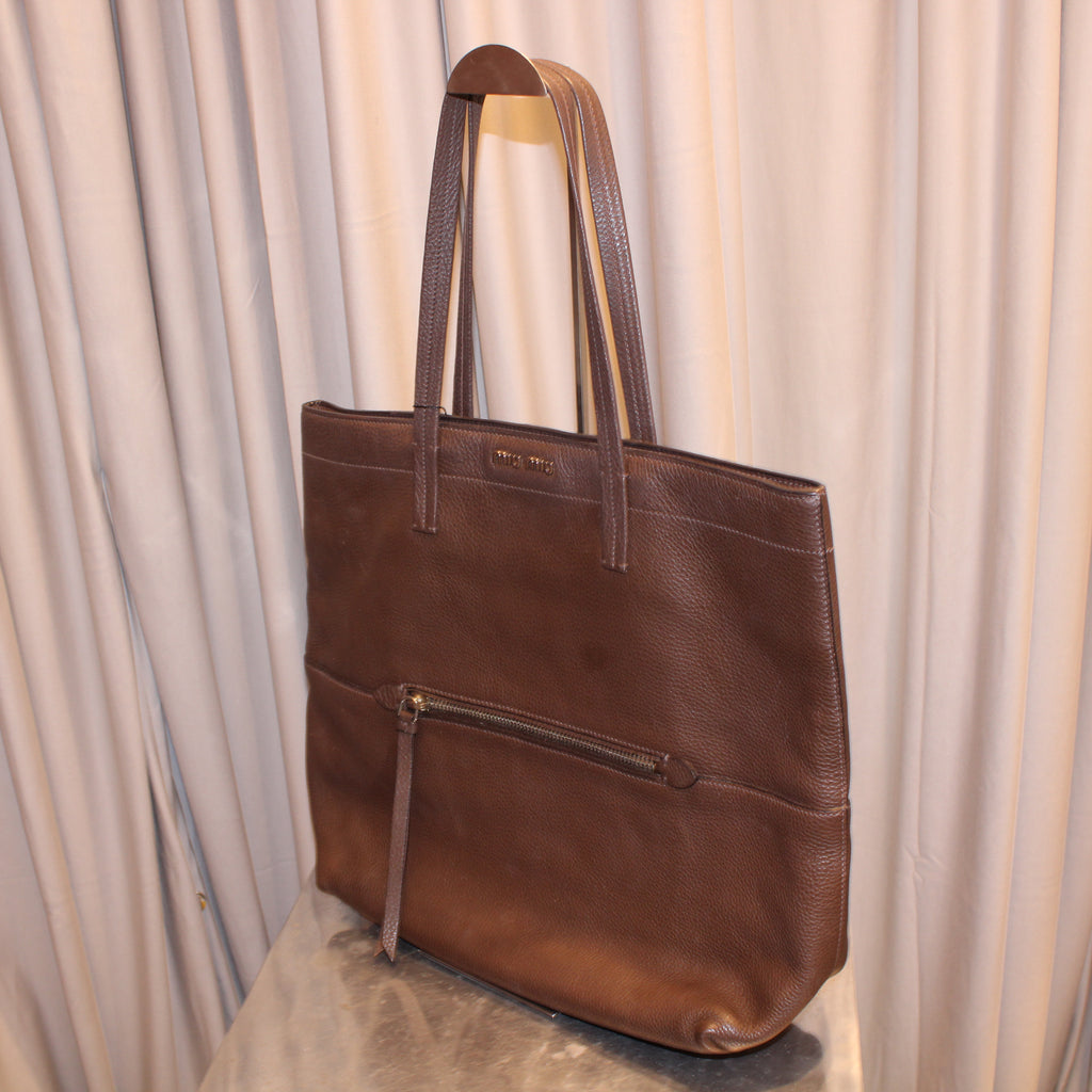 Vintage Miu Miu Brown Leather Tote Bag