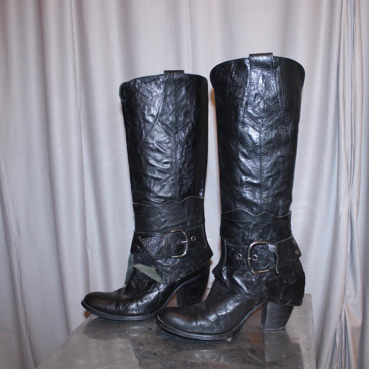 Black Leather Knee High Boots