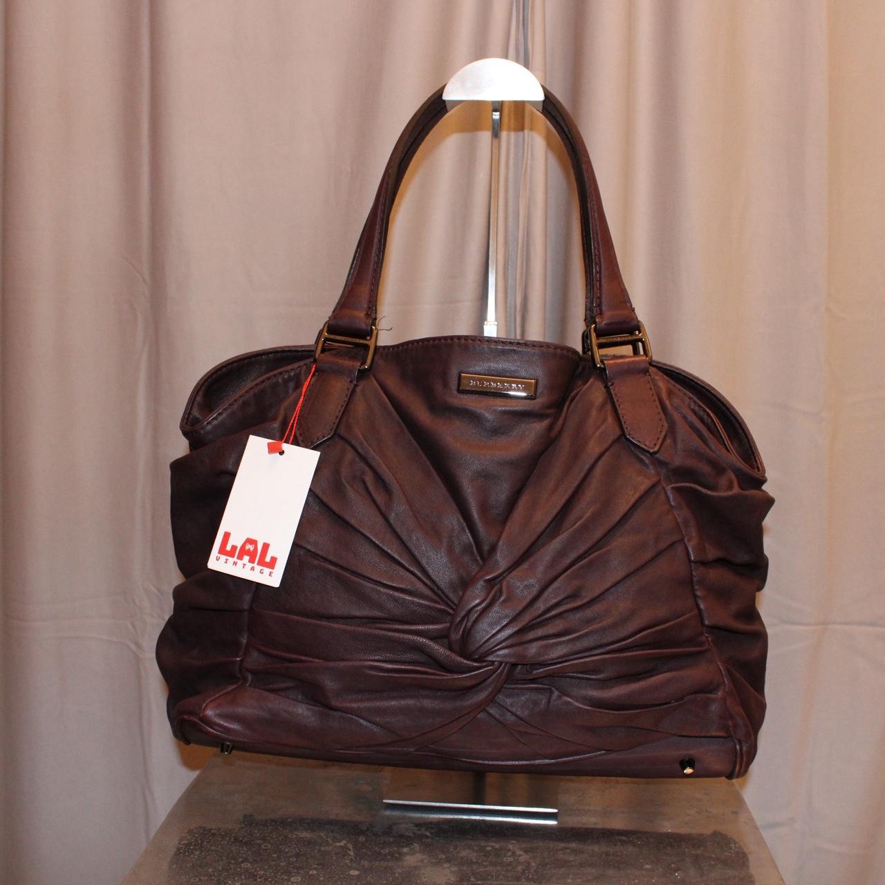Burberry Burgundy Leather Ruched Bag