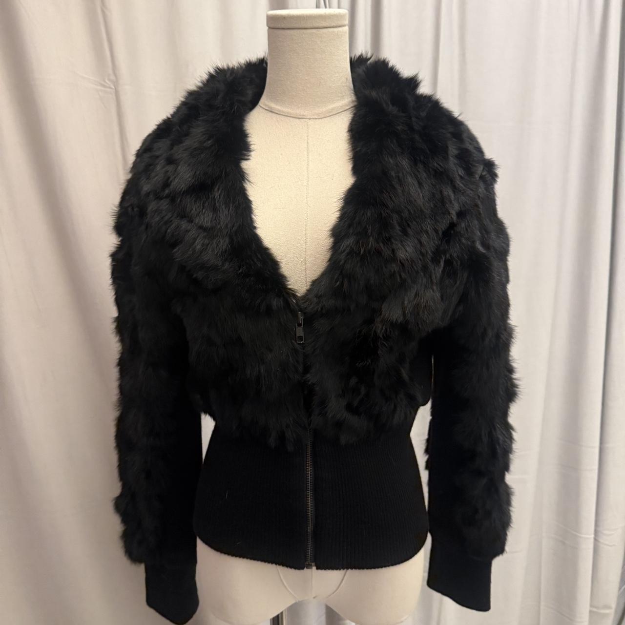 Vintage Genuine Black Rabbit Fitted Fur Coat