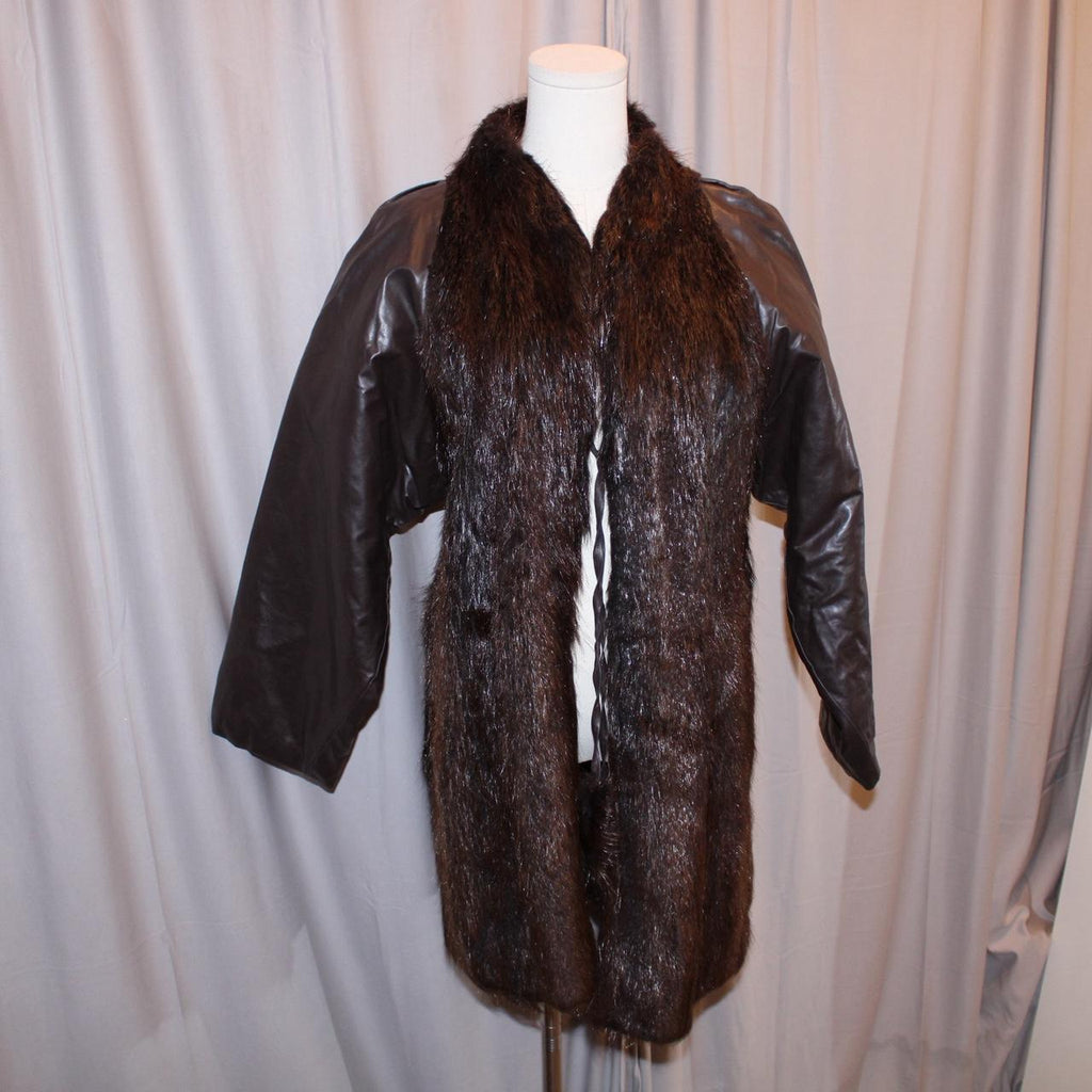 Vintage Genuine Fur Coat With Leather Sleeves