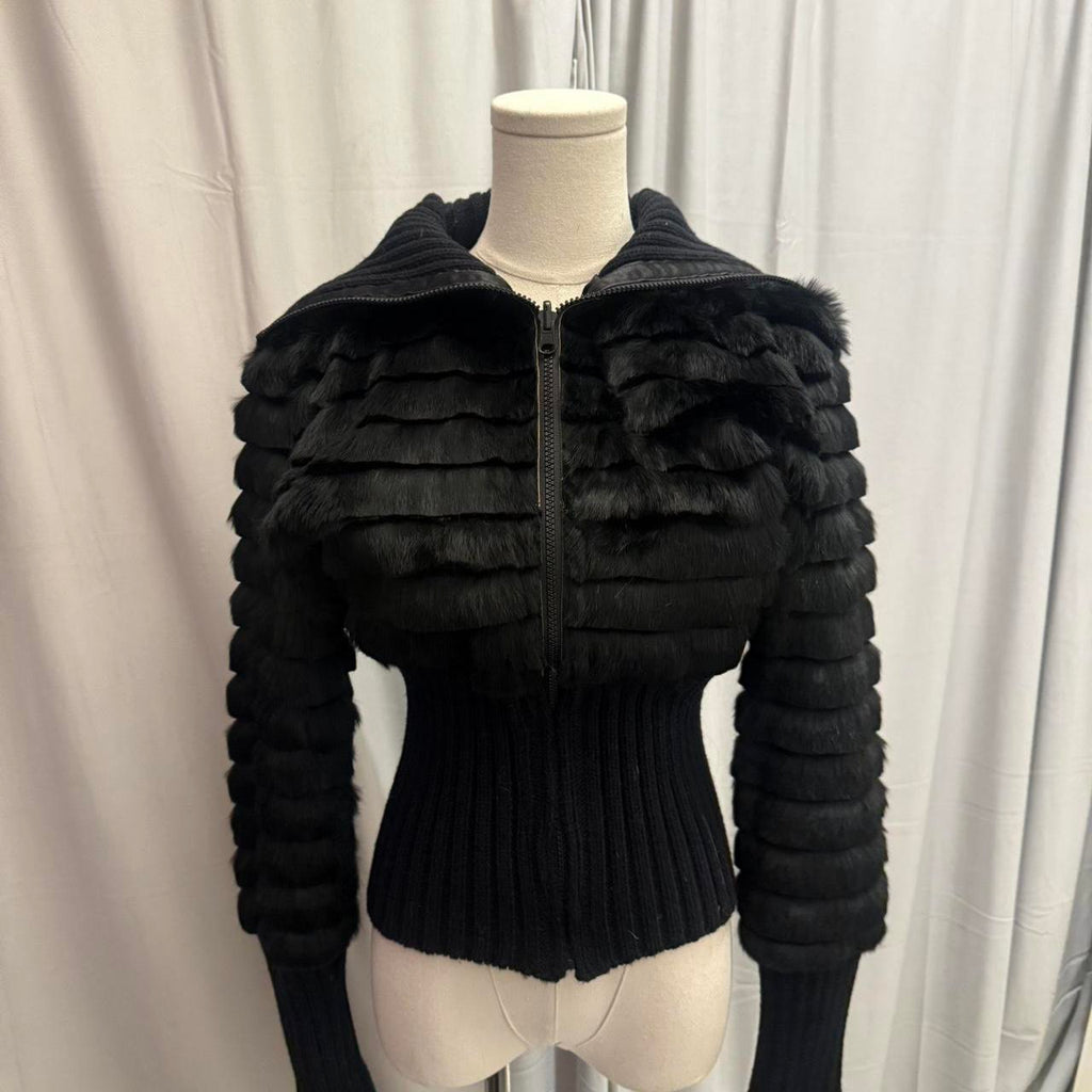 Vintage Genuine Black Rabbit Fitted Coat