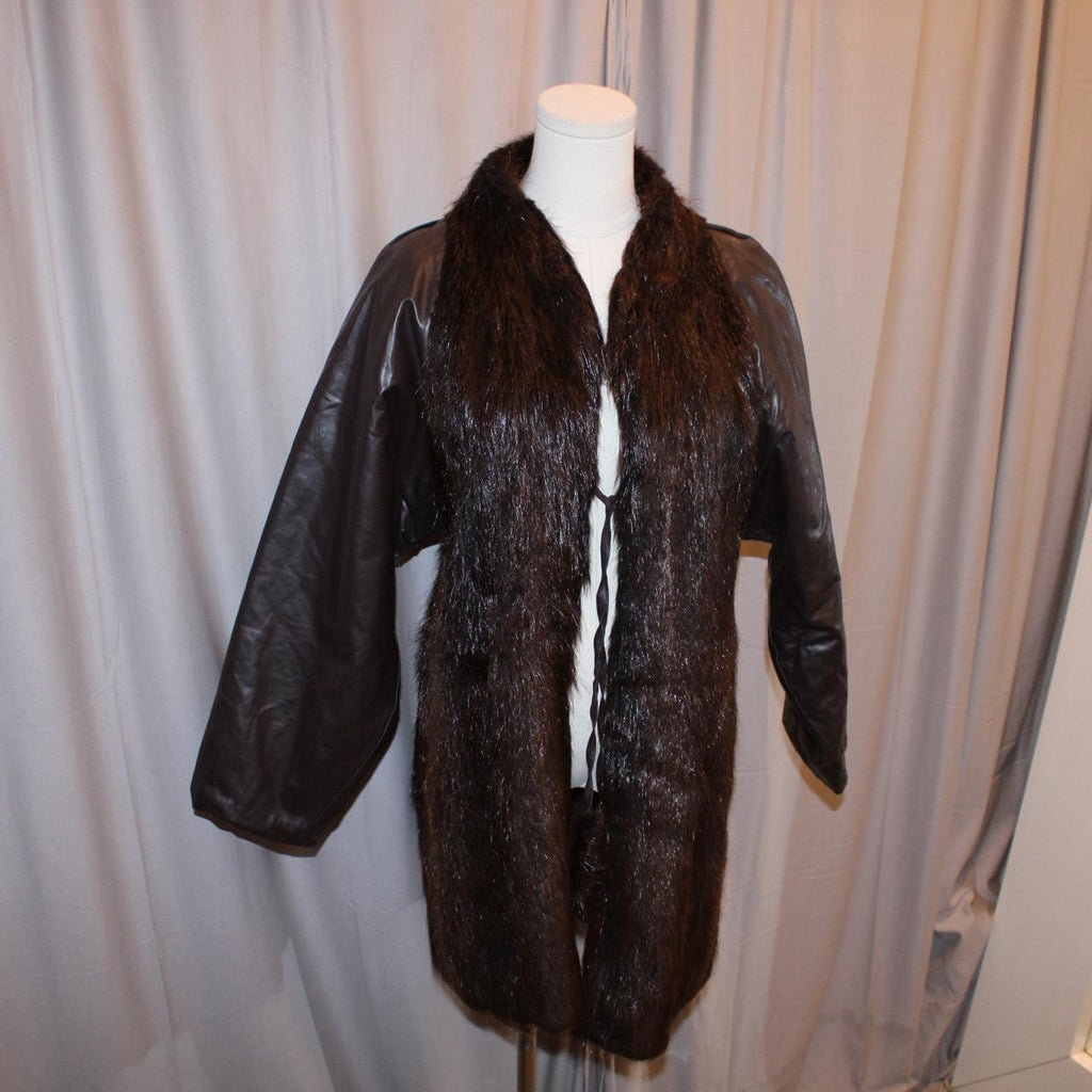 Vintage Genuine Fur Coat With Leather Sleeves