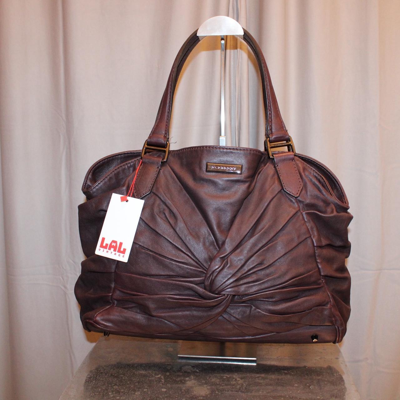 Burberry Burgundy Leather Ruched Bag